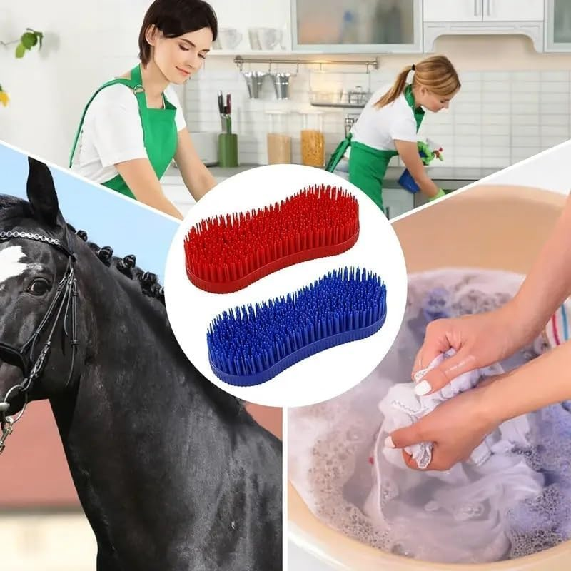 Magic Horse Brush, for Horse Grooming Kit W/Durable Plastic Bristles, Horse Brushes for Grooming, Removes Dirt, Sweat, Grime, Navy 2 Pcs (Red and Blue)