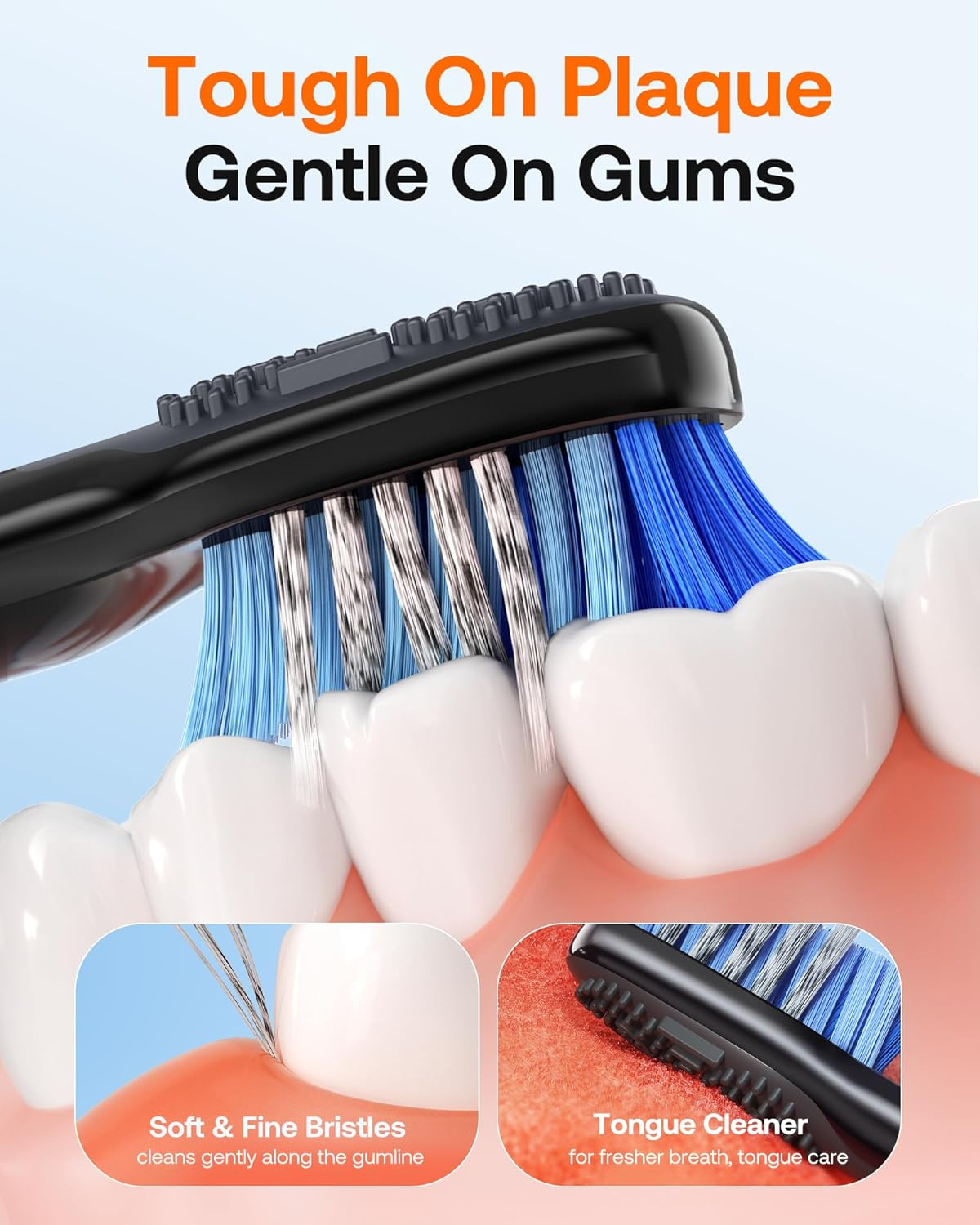 Bitvae Sonic Electric Toothbrush for Adults and Kids, ADA Accepted Travel Electric Toothbrush with Rechargeable 60-Day Battery Life, 8 Toothbrush Heads, 5 Modes, Toothbrush Holder, Black