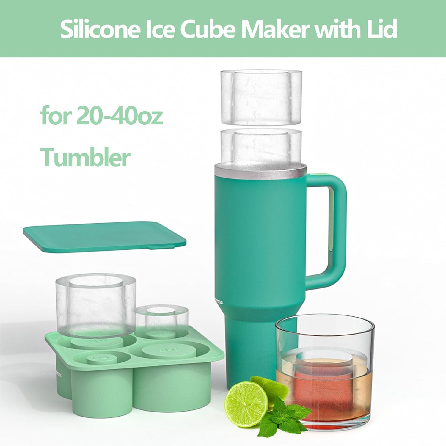 Ice Cube Tray for Stanley Cup, Silicone Ice Cube Molds for Stanley 20Oz 30Oz 40Oz Tumbler Cup, Ice Cube Trays with Lids for Chilling Cocktails,Whiskey,Drinks,Coffee