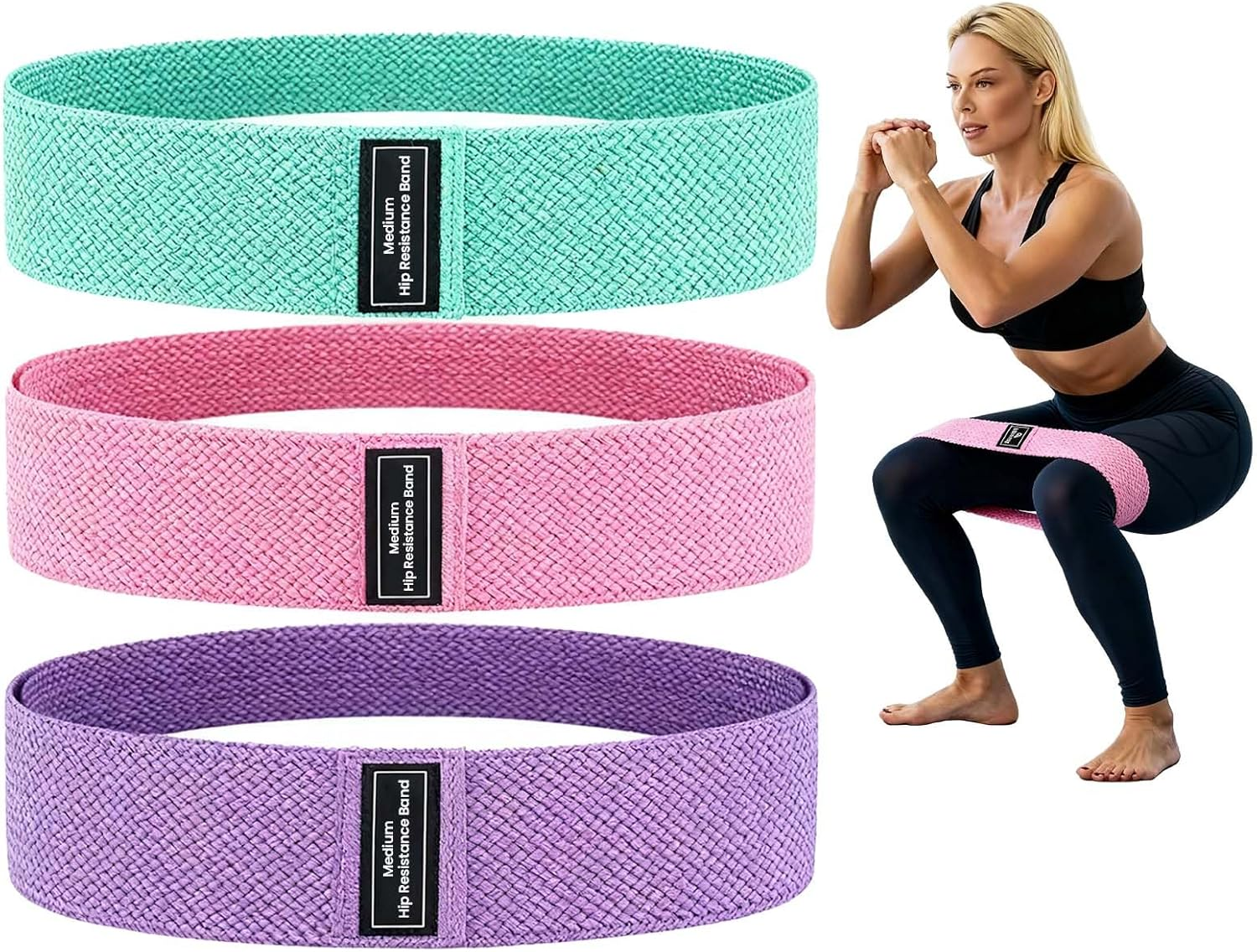 3PCS Non-Slip Resistance Bands Set - Fabric Booty Bands for Exercise & Fitness - Durable Hip and Squat Bands with Varying Resistance Levels for Strength Training image number 5
