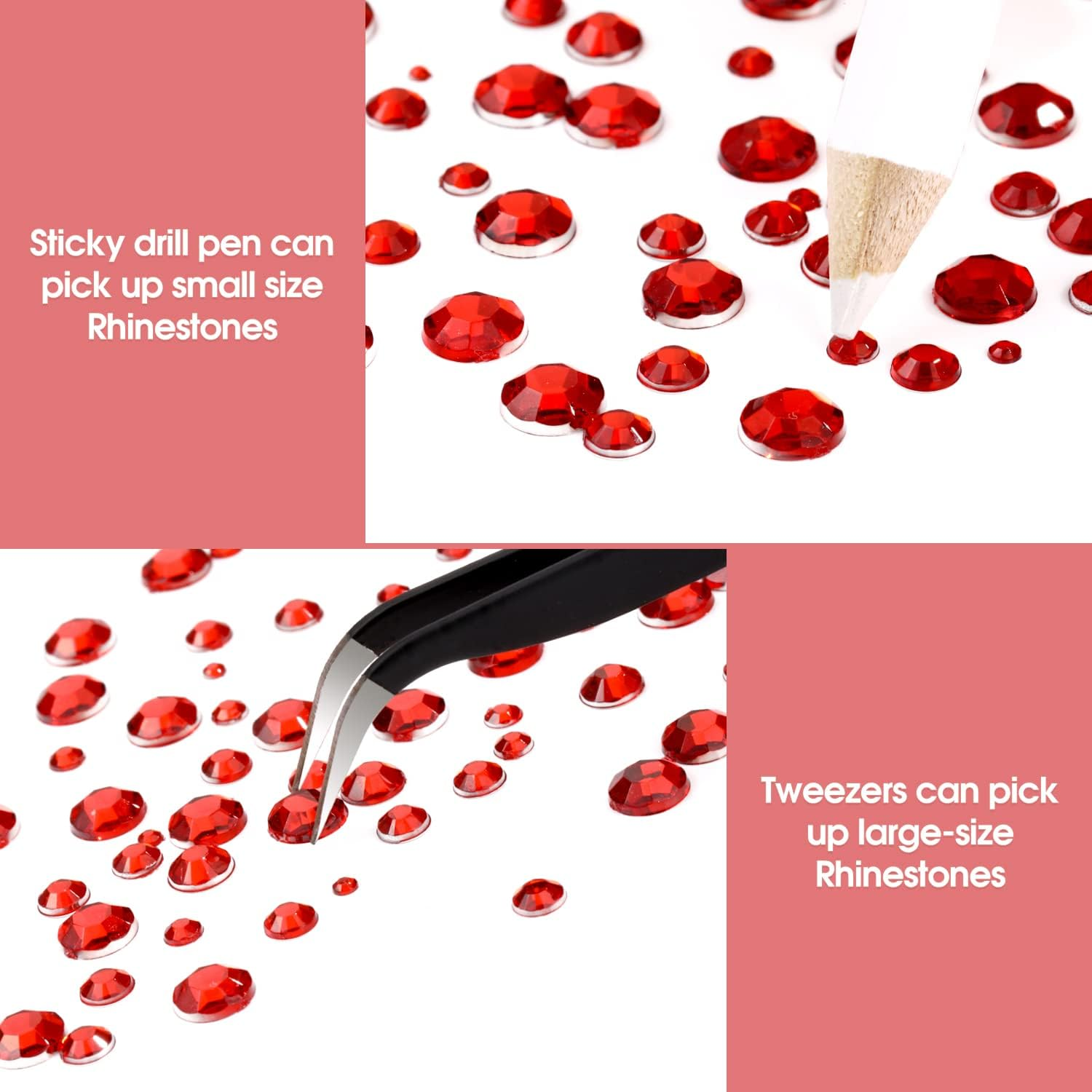 5320 Pieces Flat Back Gems round Crystal Rhinestones 6 Sizes (1.5-6 Mm) with Pick up Tweezer and Rhinestones Picking Pen for Crafts Nail Face Art Clothes Shoes Bags DIY (Red) image number 2