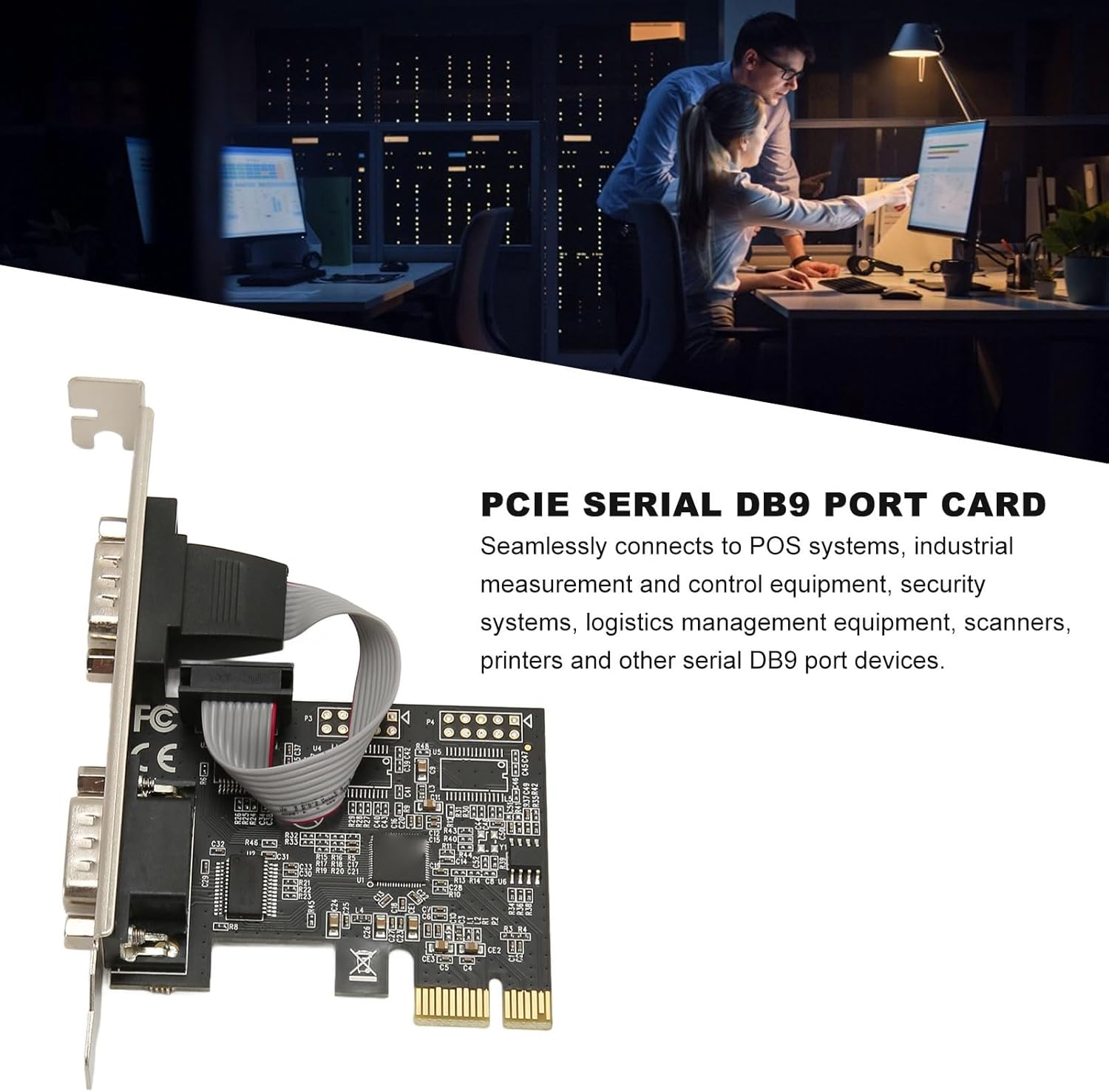2 Port PCI Express RS232 Serial Adapter Card, Pcie Serial Host Controller Card for Windows for Linux, for Desktop PC image number 1