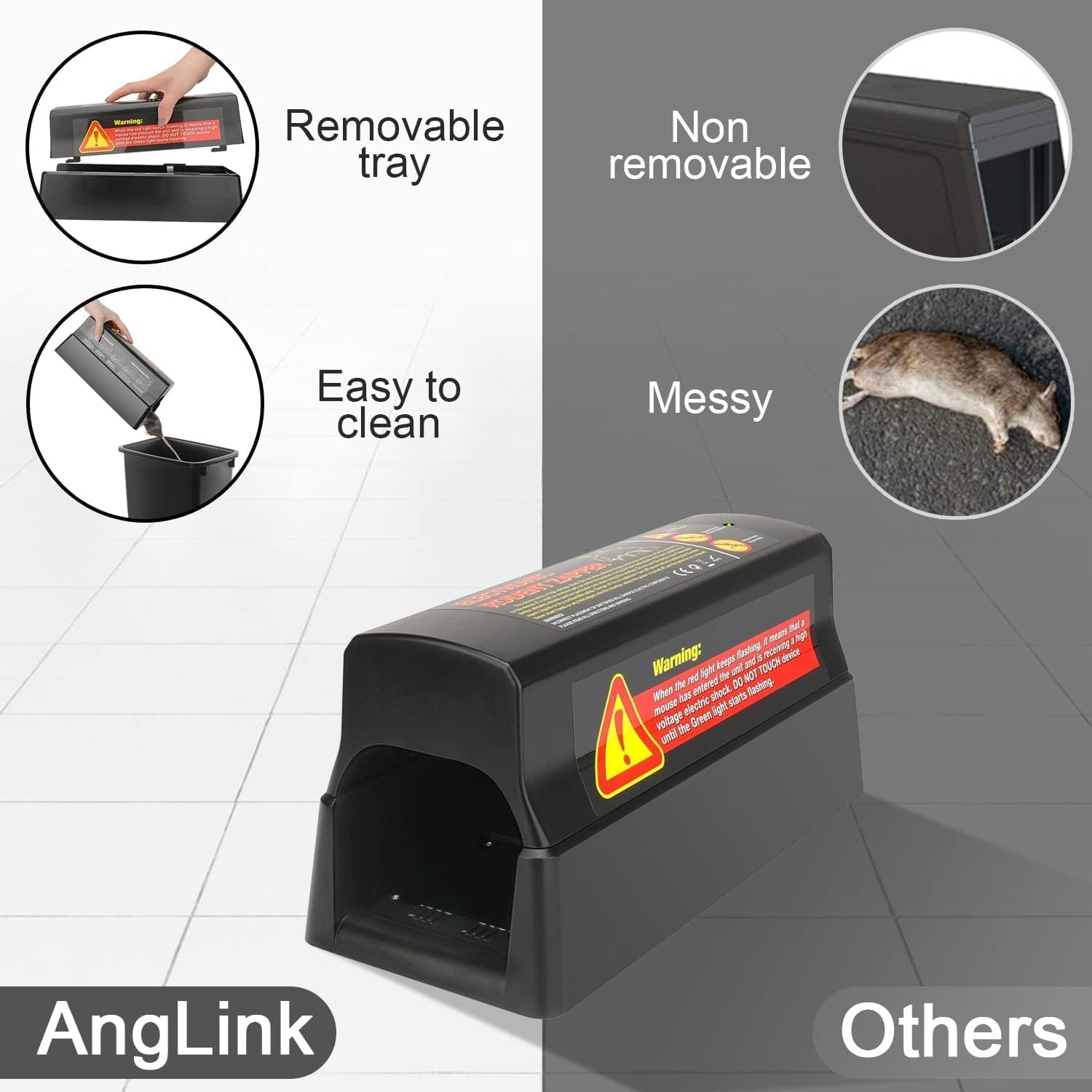 Electronic Rat Mouse Trap 7000V Shock Electric Rodent Zapper Dual Power Options Effective & Powerful Pest Control
