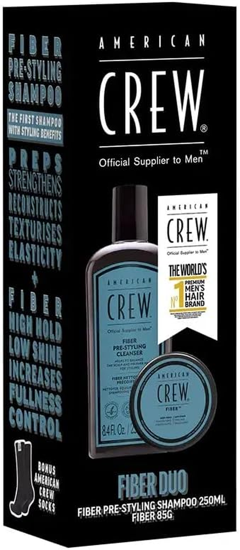 American Crew Fiber & Pre-Styling Shampoo Pack with Socks, High Hold, Low Shine, Paraben Free, Texturising, All Hair Types, 85G Fiber, 250Ml Shampoo SSS HAIR Amazon image number 1