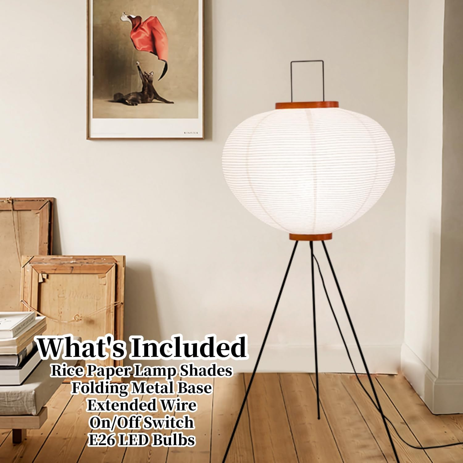 Noguchi Paper Lamp, Rice Paper Akari Floor Lamp, Paper Lantern Lamp with Washi Paper Shade, Ideal for Bedside, Living Room, and Japandi D&eacute;cor image number 4