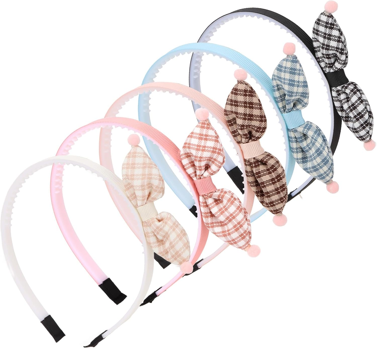 Bumlofa Pack of 5 Women'S Checked Bow Headbands, Retro Design with Teeth for Headbands, Girls, Matching Hair Accessories for Parties & Everyday Looks, Trendy Headband image number 6