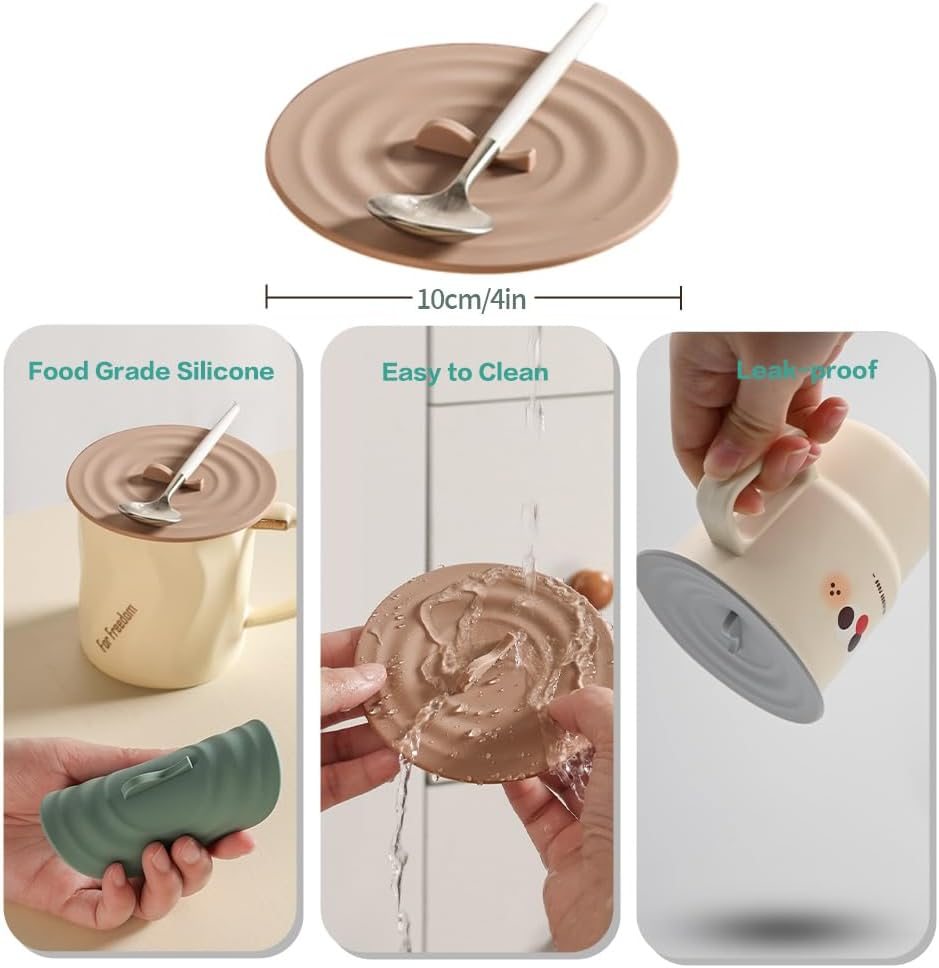 6 Pcs Silicone Lids for Cups, Morandi Colored Cup Covers for Drink, Anti-Dust Seal Airtight Cup Cover with Spoon Holder, Universal Cup Lids for Mug Tea Cup Coffee Cup Glass (Style 2) image number 1