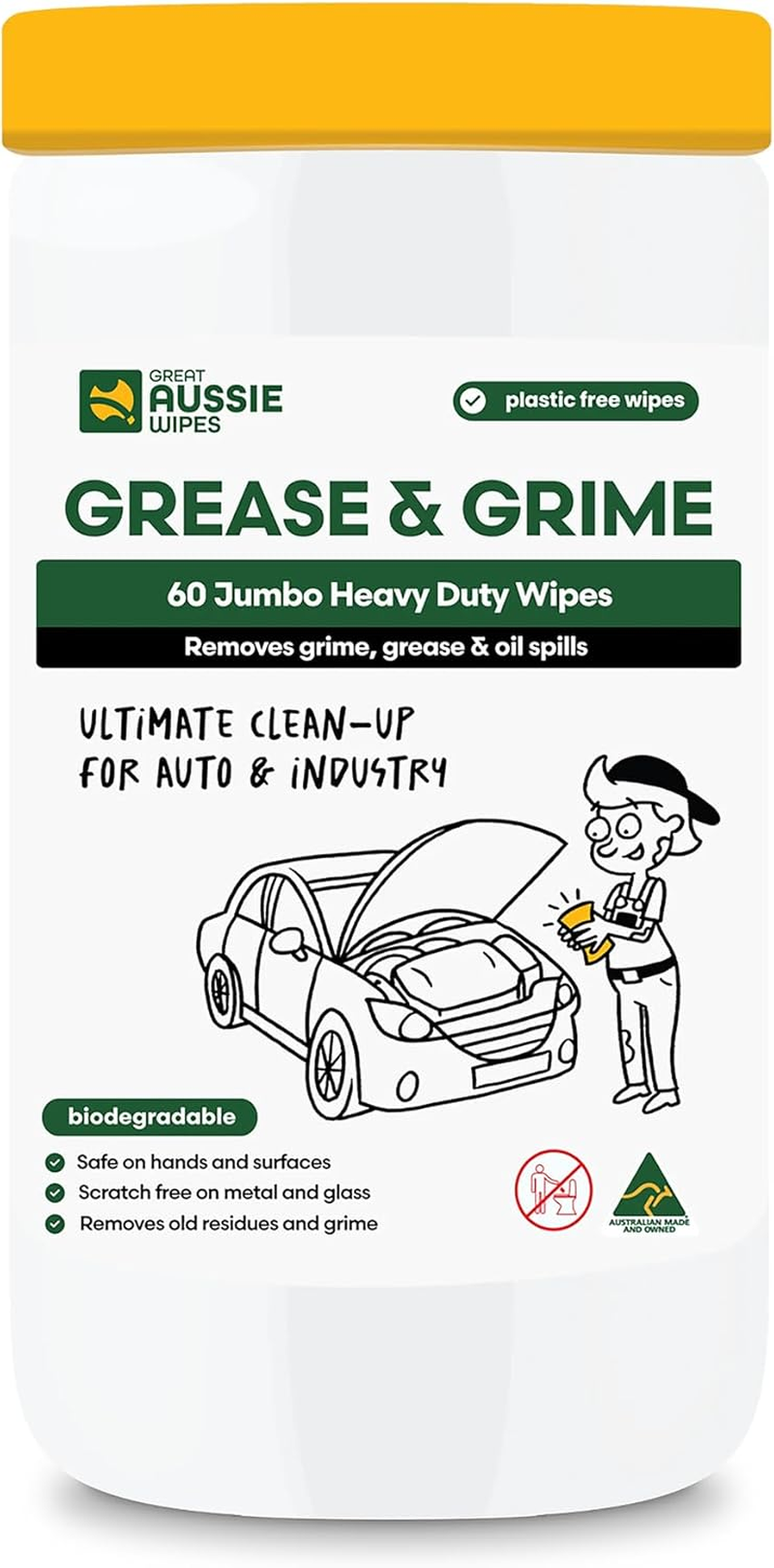 Great Aussie Wipes Grease and Grime Auto 60 Pack - Jumbo Size Textured Sustainable Wet Wipes - Compostable and Plastic-Free Cleaning Wipes image number 4