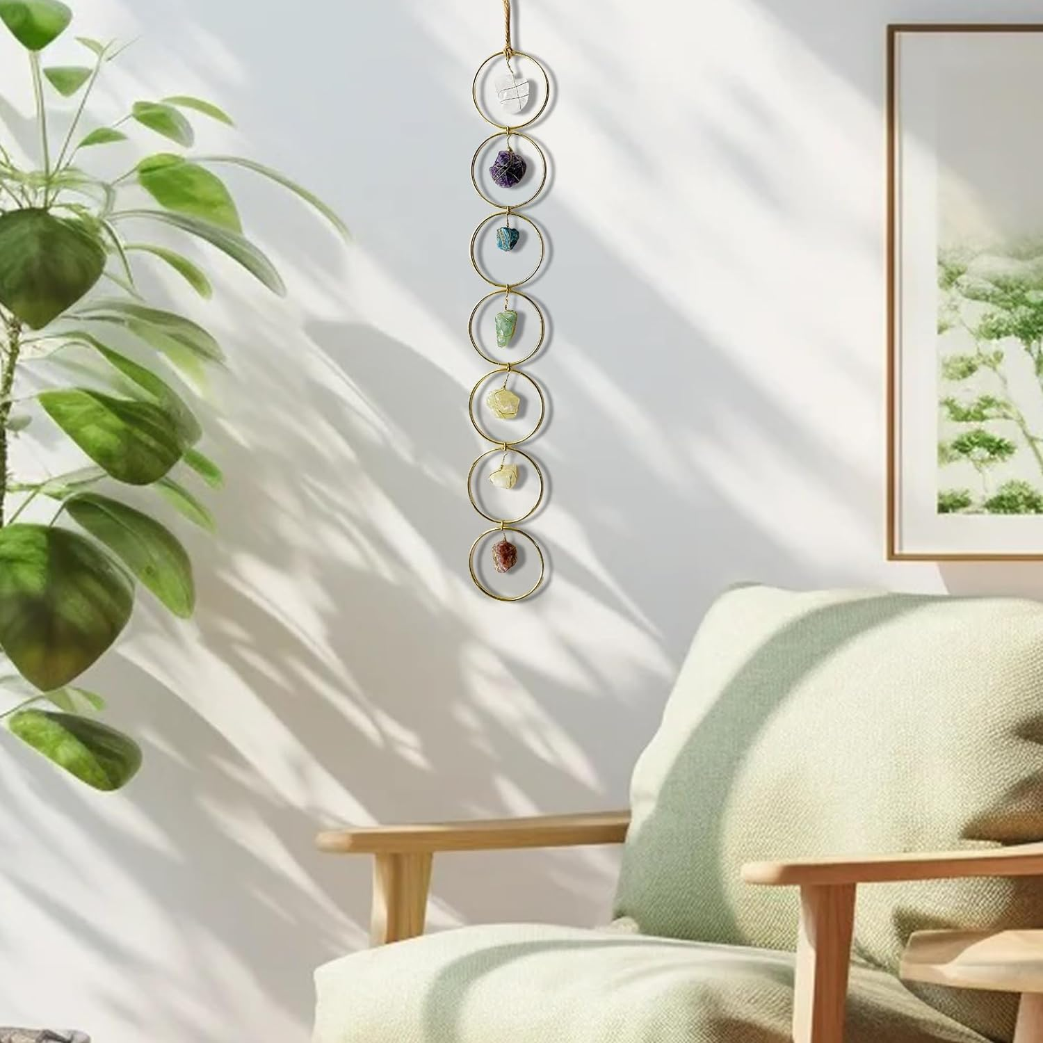 7 Crystal Gemstone Wall Hanger Decor, Raw Chakra Crystal Gemstones, Window Meditation Hanging Ornament, Home Decorations for Yoga Meditaion, Gifts for Christmas Ornaments/Birthday (1PC) image number 5
