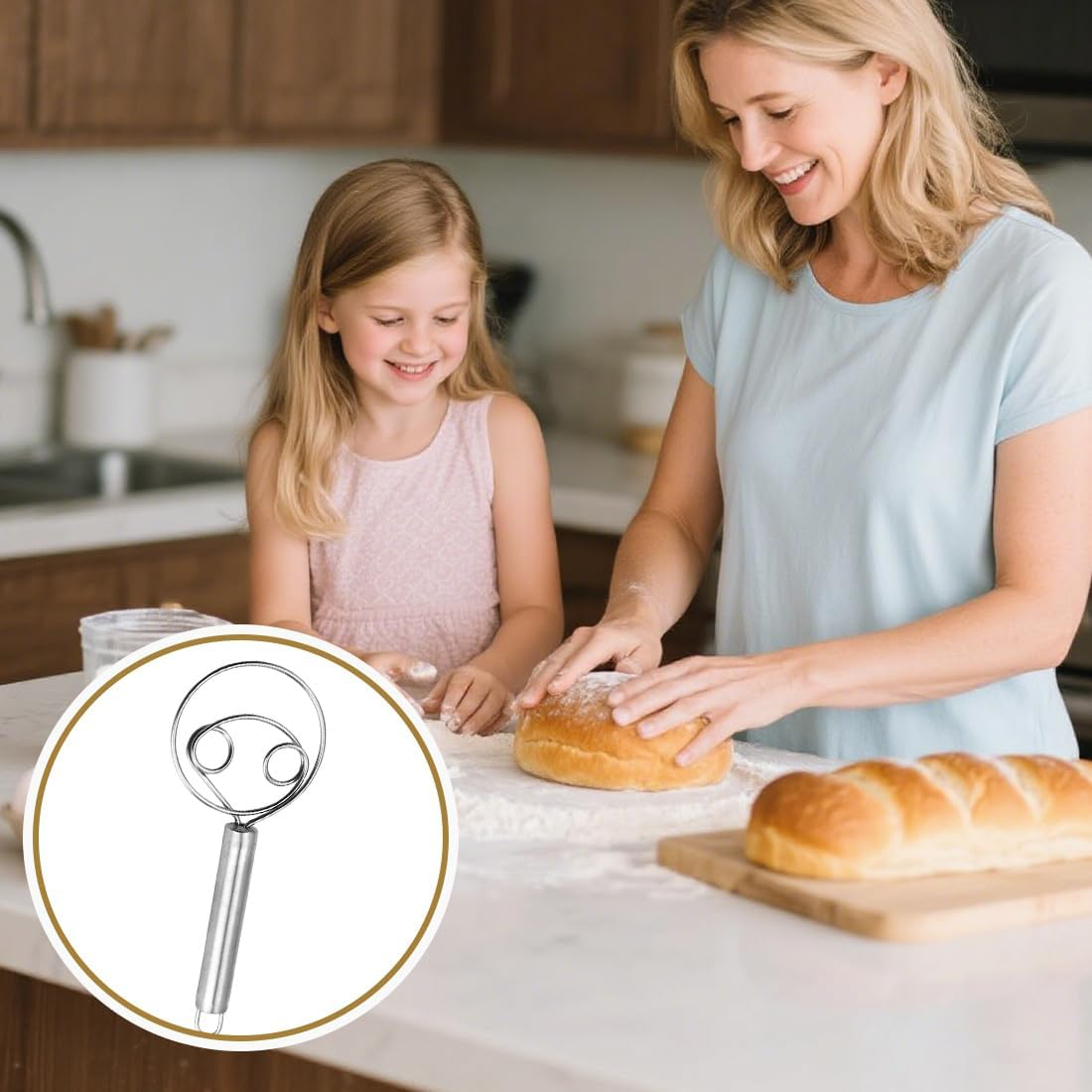 GHPKOTW Pack of 2 Danish Dough Whisks, Dutch Style Dough Whisk, Stainless Steel Hand Mixer, Kitchen Baking Tools, Bread Making Tools and Accessories, Danish Dough Whisk, Egg Beater image number 3