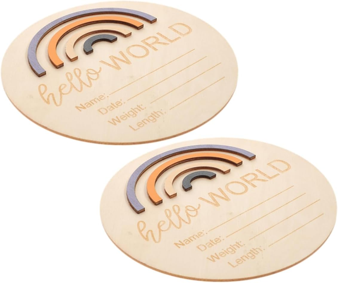 VANZACK 2Pcs Wooden Monthly Milestone Cards for Photoshoots Milestone Wooden Circles for Nursery Decor for Newborn Photography image number 4