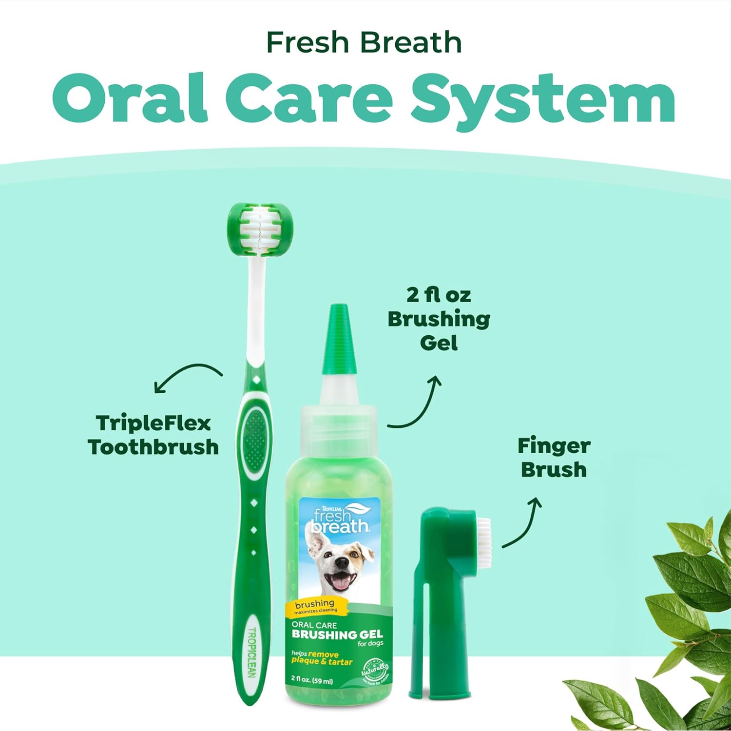 Tropiclean Fresh Breath Oral Care Kit for Small Dogs with Oral Care Gel, Tripleflex Toothbrush and Finger Brush image number 5