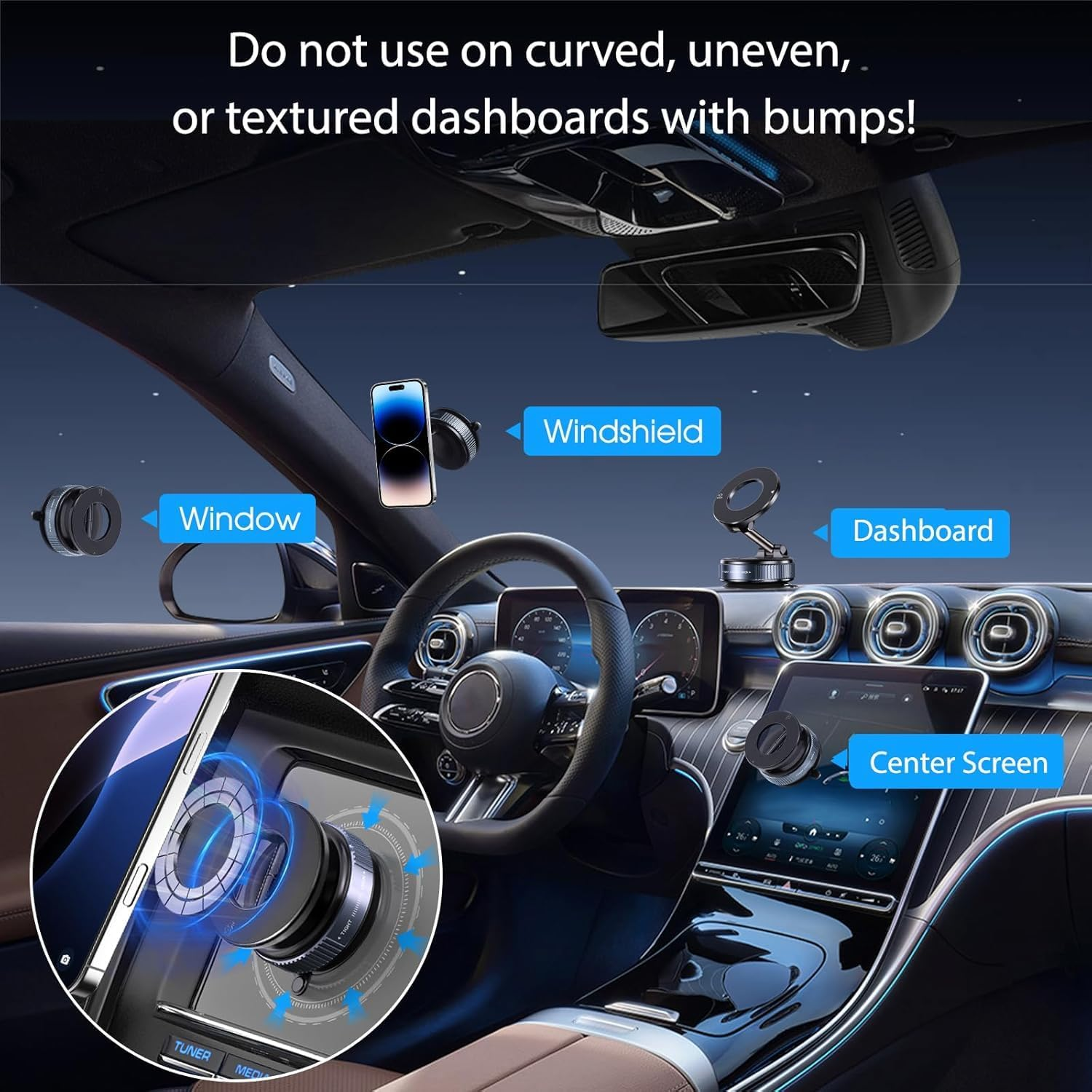 Vacuum Magnetic Suction Phone Holder, Foldable and Retractable Hands-Free Suction Cup Phone Mount for Car/Gym/Mirror/Smooth Surface, Compatible with Iphone Android and All Smartphones (Black) image number 1