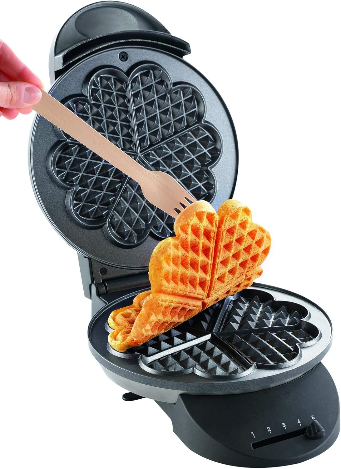 Tefal Heart Waffle Iron WM310D Waffle Maker for Heart-Shaped Waffles Continuous Temperature Control Browning as Desired Non-Stick Plates Dough Catcher Black 1000 W image number 1