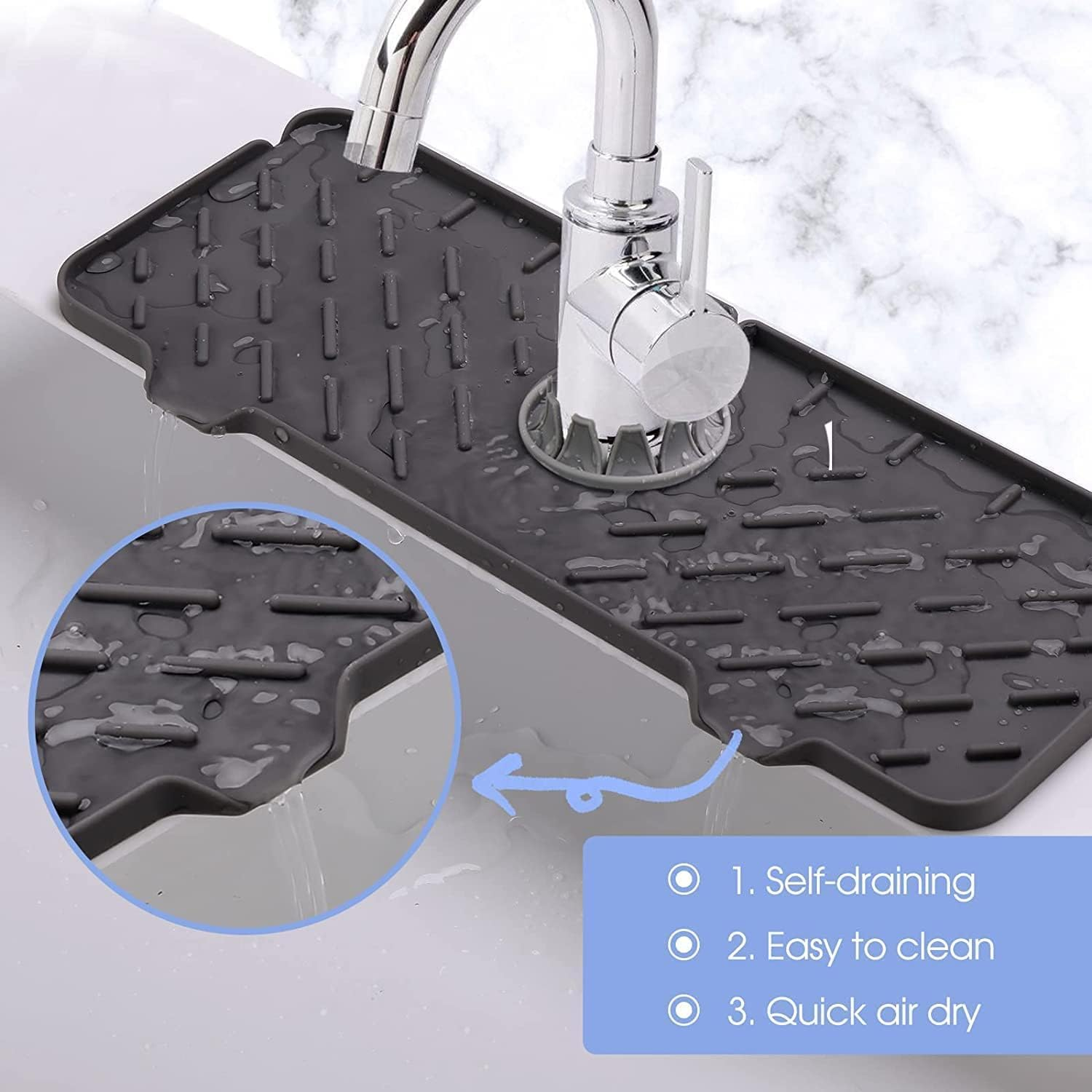 YBVABE Sink Splash Guard, Kitchen Silicone Faucet Mat Sink Water Splash Guard, Faucet Splash Catcher, Deflector under the Faucet, Sink Mat for Kitchen and Bathroom Keep Sinks Dry image number 2