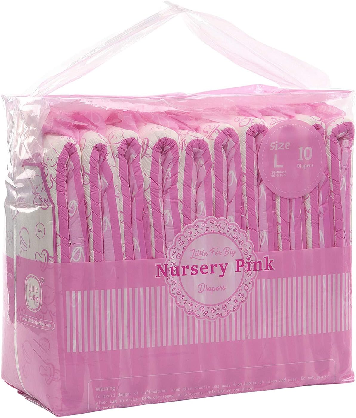 Littleforbig Printed Adult Brief Diapers 10 Pieces - Nursery Pink L image number 3