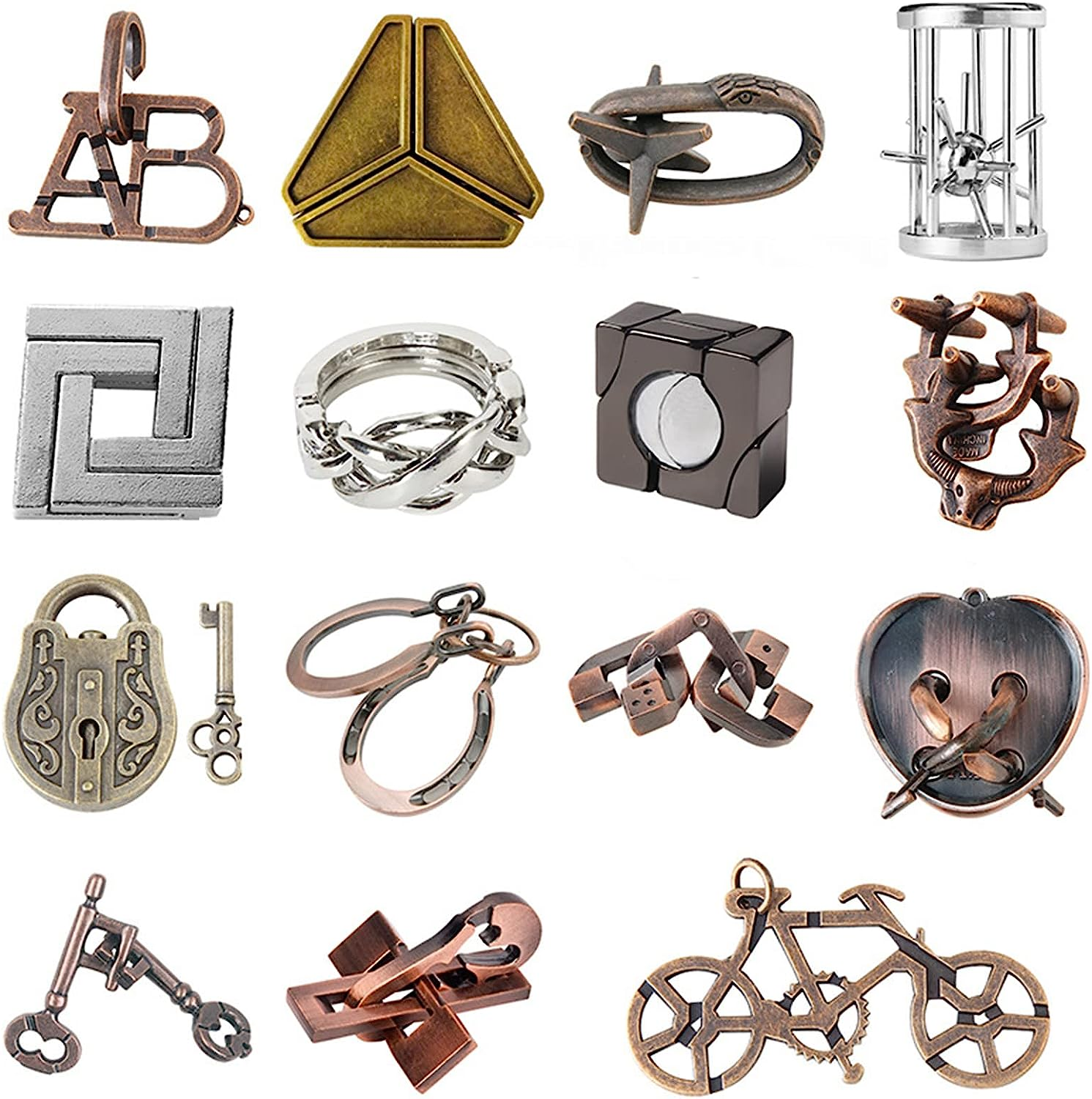 Roseflower 15 Pcs IQ Test Puzzle Brain Teaser Metal Wire Puzzles Mind Game Educational Toys Disentanglement Unlock Interlock Game Magics Trick Toy for Party Favor Kids Adults Challenge Interlock Game