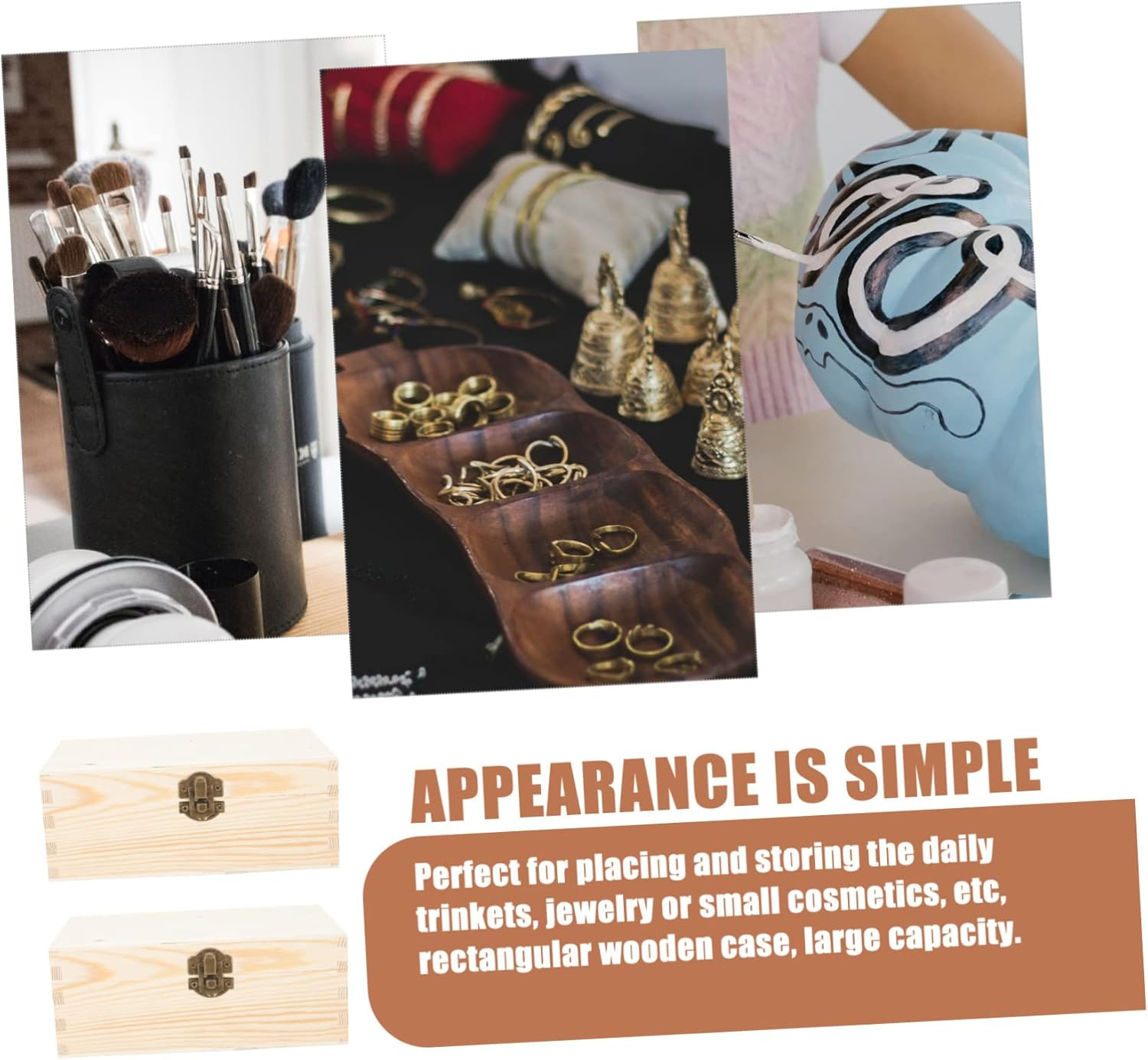 ARTIBETTER 2Pcs Trinket Box DIY Jewelry Storage Boxes Portable Lock Natural Wood Material for Daily Use image number 6