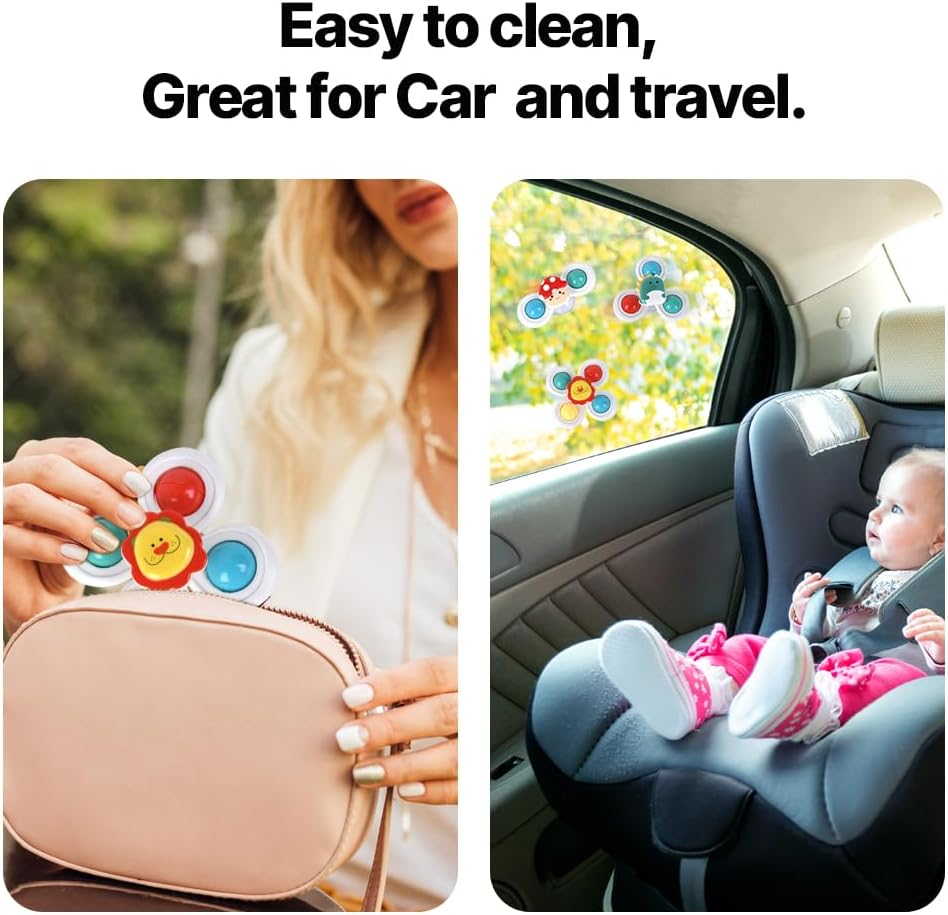 OLIGEI 3PCS Suction Cup Spinner Toys for 1 2 Year Old Boys Spinning Toys Baby Toys 12-18 Months Sensory Toys for Toddlers 1-3 Easter Basket Stuffers Gifts for 1 Year Old Girls image number 2