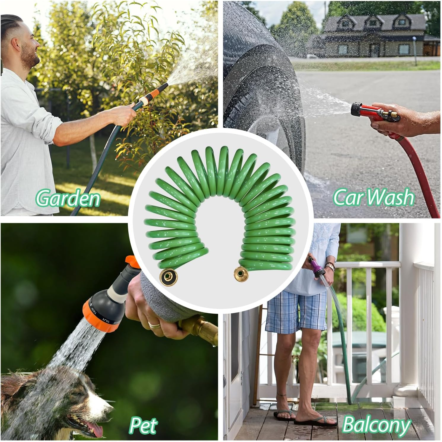 Sutekus Coil Hose Water Hoses Coiled Boat Hose Lightweight Self Coiling Garden Hose with 3/4 Inch Brass Fittings (25FT) image number 3