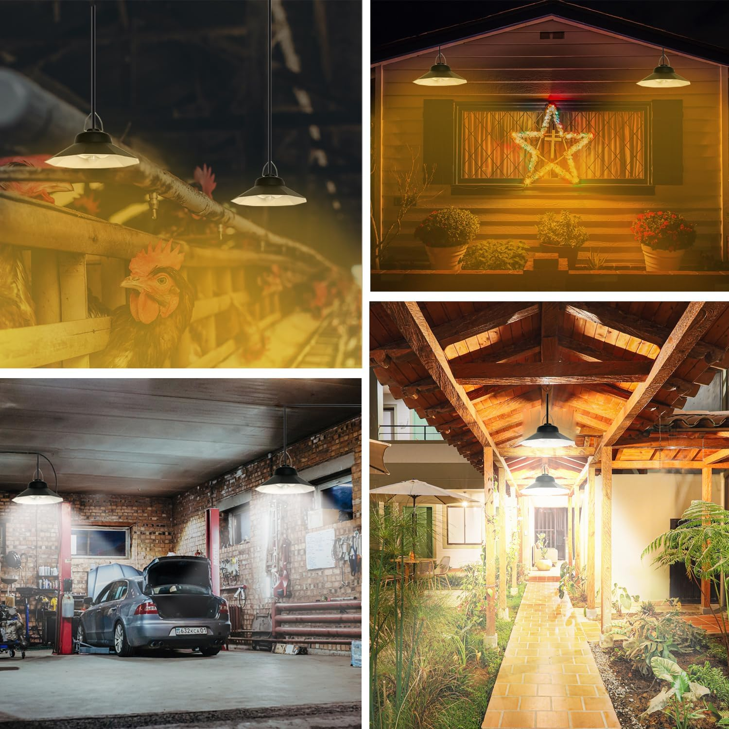 Solar Pendant Lights with Dual Lamp Outdoor Indoor, Motion Sensor Solar Shed Light Daytime Working 3 Colors Solar Powered Security Light with Remote for Gazebo Backyard Home Barn Shed Tent image number 2