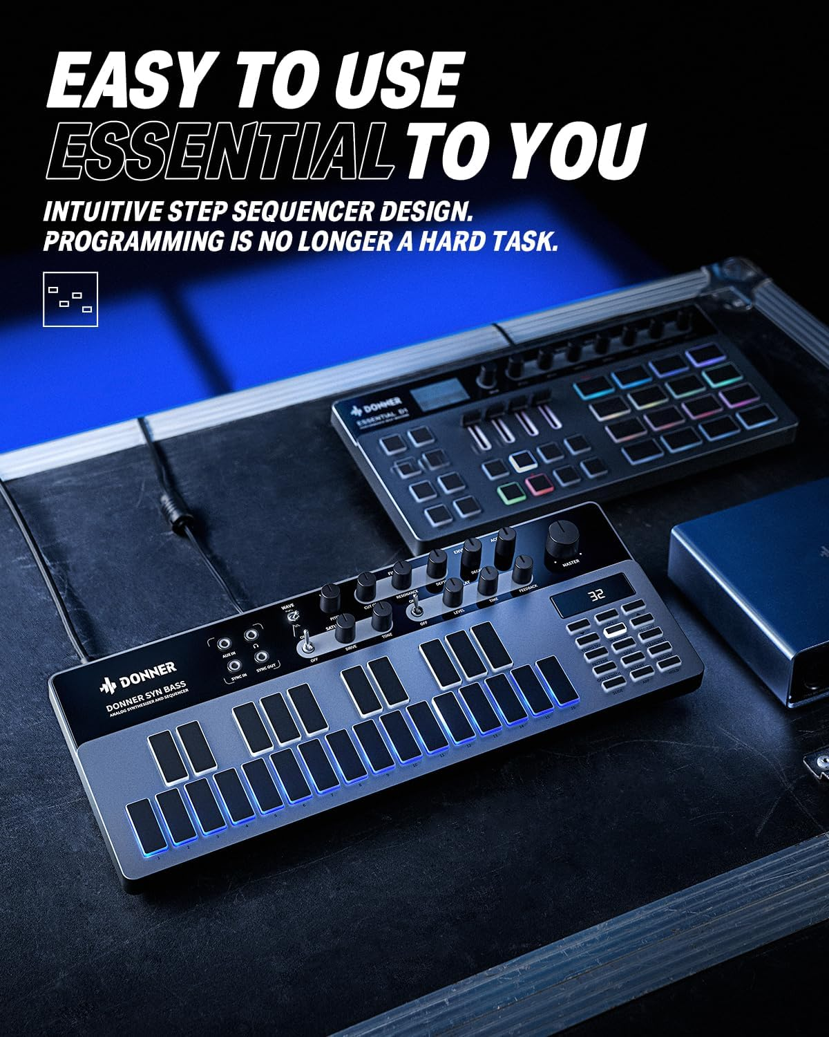 Analogue Bass Synthesizer and Sequencer, Donner Essential B1 with Intuitive User Interface, 128 Pattern Memory, Saturation & Delay Effects, Ideal for Classic Acid Sound image number 6