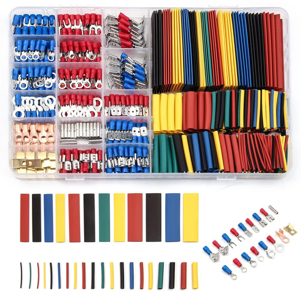 MTJNYZA 678Pcs Crimp Terminals Connectors Electrical Wire Crimping Set Connector Assorted with Heat Shrink Tubing Sleeving Cable Electric Terminals Spade Ring Bullet Butt Fork Copper