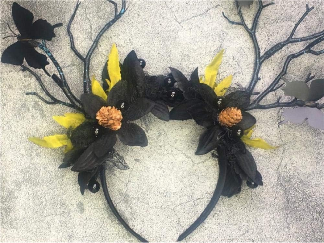 Christmas Hair Clips,Xmas Headbands Gifts,Hair Accessories Forest Department Christmas Photo Headdress Branch Fawn Hairband Super Fairy Flower Berry Elk Hairpin Exaggerated Catwalk-Khaki