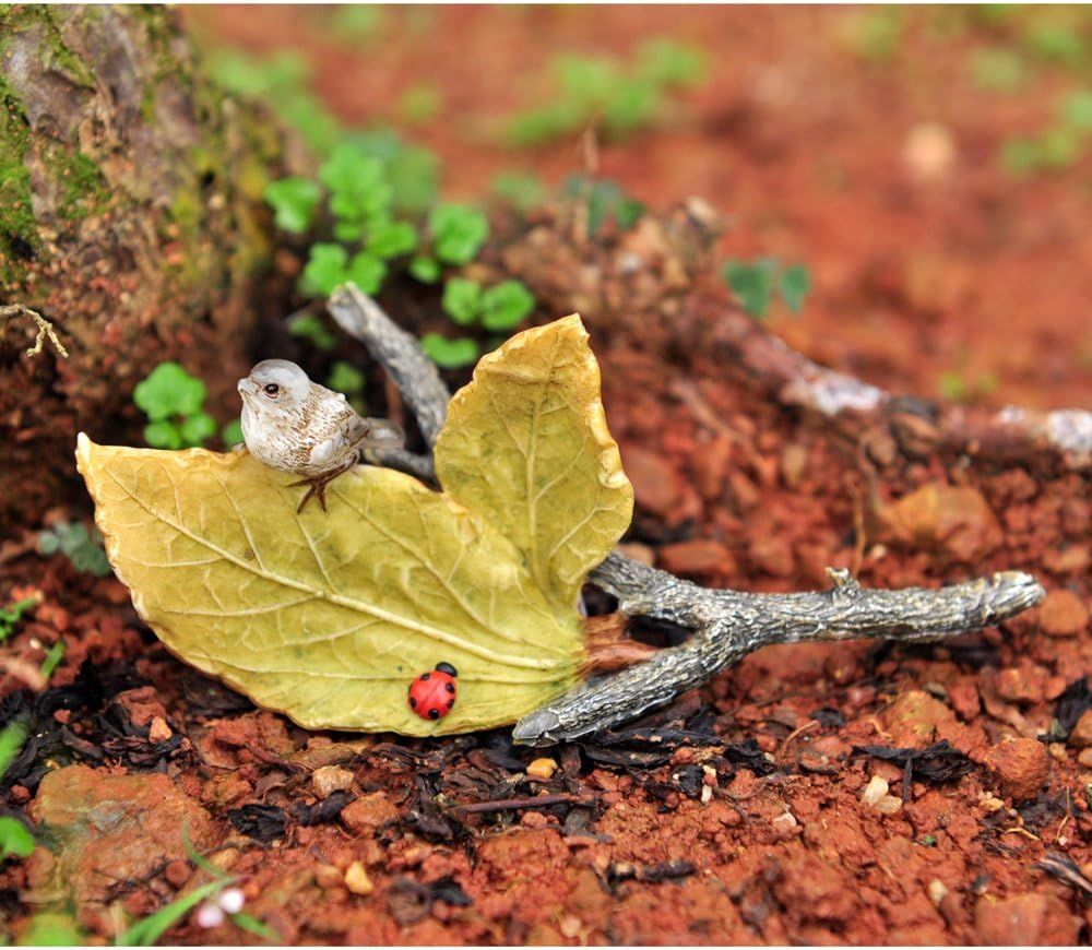 Top Collection Miniature Fairy Garden and Terrarium Little Bird and Ladybug on Leaves, Mini