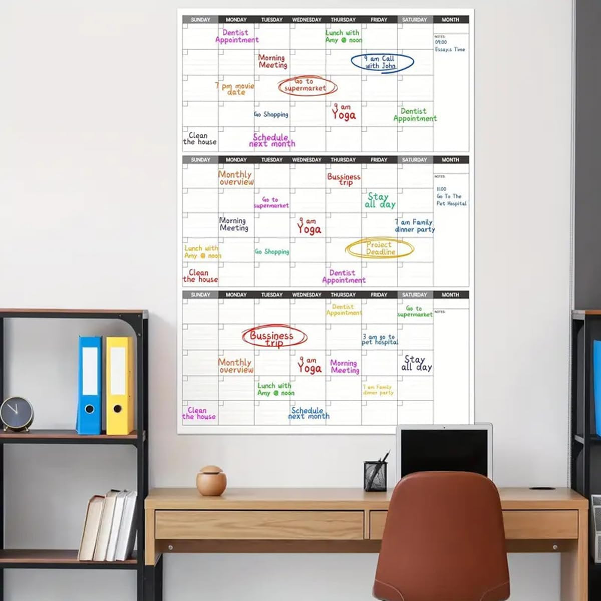 Haakhui Undated 3 Month Dry Erase Wall Calendar Large Monthly Planner with Notes Section, 48" X 32",Waterproof and Stain-Resistant,Good for Home, Office, Classroom, Blank Reusable Calendar Planner image number 2