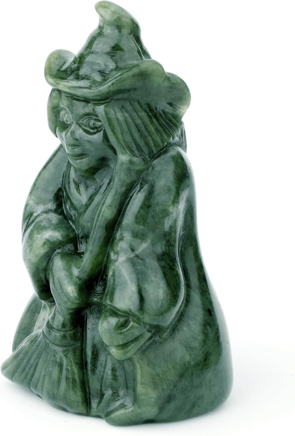 Gemshan Witch Figurine for Halloween Decorations,Jade Statue with Magic Witch Holding Broom Sculpture Spooky Halloween Decor for Home Table Tray Shelf image number 2