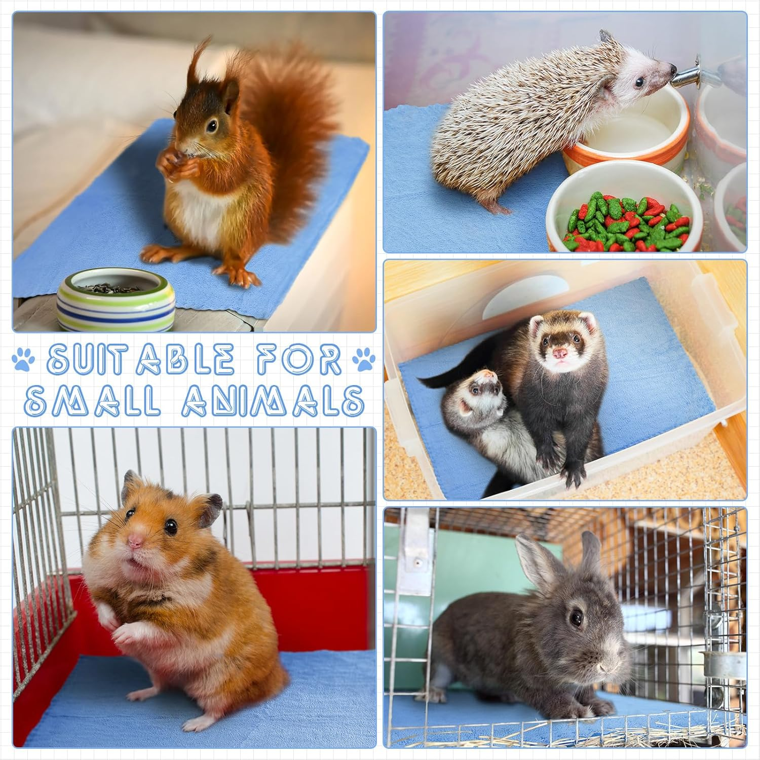 Panelee Pack of 10 Waterproof Guinea Pig Blankets, Washable Pet PIPI Underlay, Small Animal Sleeping Mat, Absorbent Reusable Guinea Pig Cage Inserts (Blue, 18 X 24 Inches) image number 1