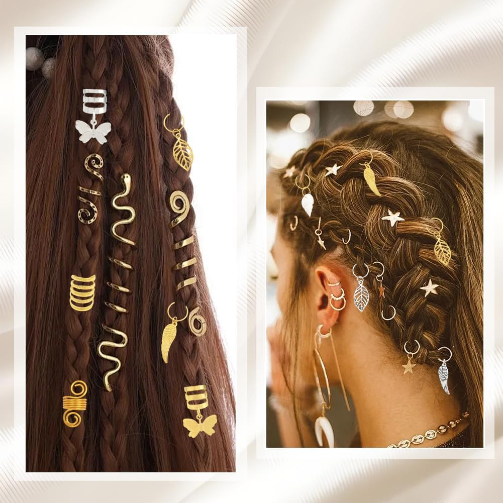 SUNNYCLUE 1 Box 120Pcs 12 Styles Hair Braid Clips Hair Braiding Decorations Metal Alloy Gold Silver Star Leaf Butterfly Shell Wing Braids Rings Jewellery for Women Wedding Graduation Birthday Decors image number 4