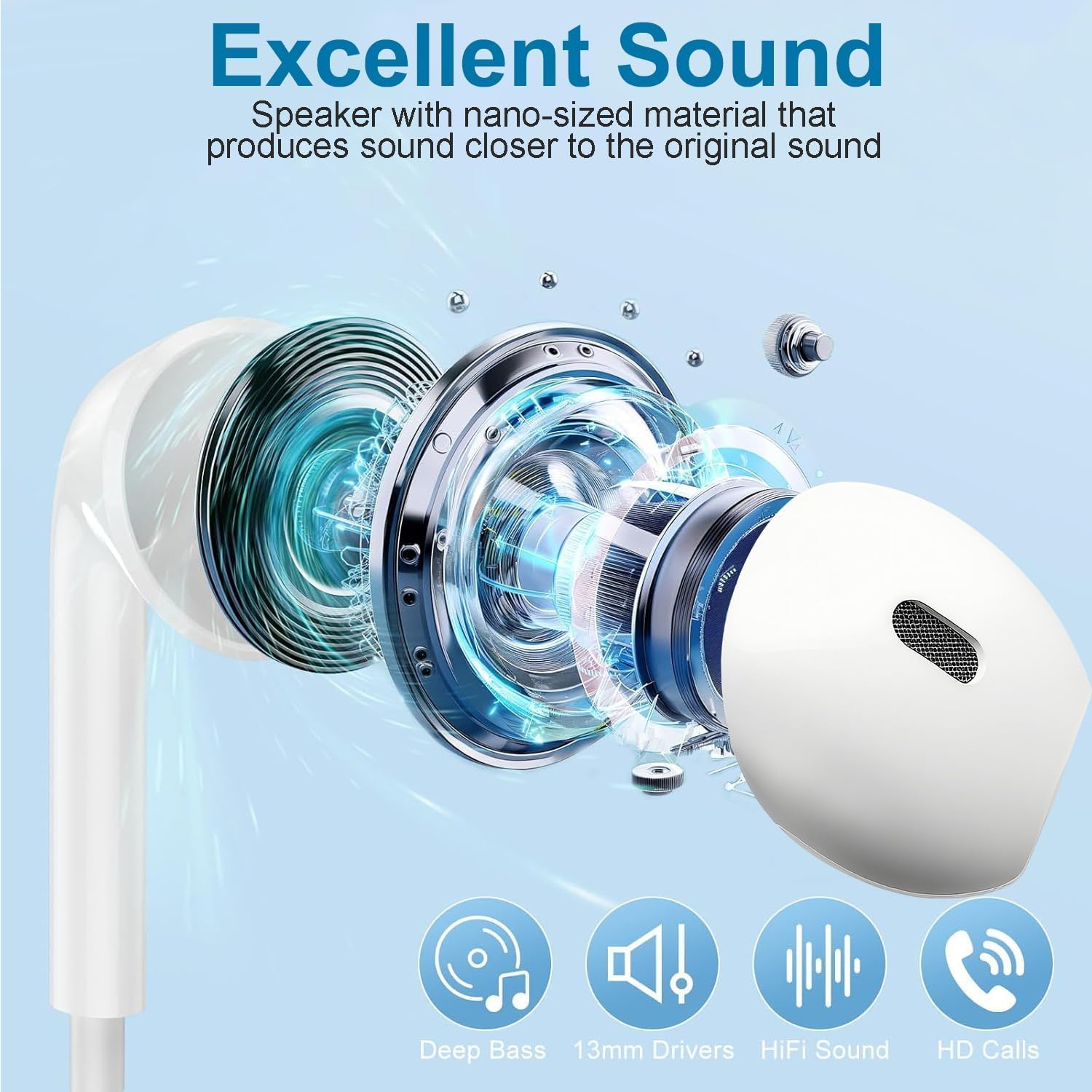 Headphones for Iphone Headphones Wired Earbuds/Earphones Nosie Reduction Built-In Microphone & Volume Control Headsets Compatible with Iphone 14/13/12/11/Xr/Xs/X/8/7/Se/Pro/Pro Max image number 4