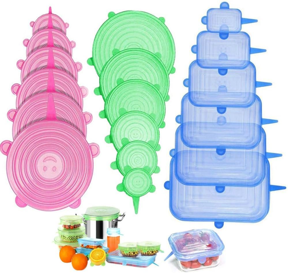 18 Pcs Silicone Stretch Lids, 12 Sizes Silicone Lid Reusable, Bowls Covers Keep Food Fresh, Bowl Covers Keep Food Fresh, Silicone Reusable Bowl Covers Silicone Food Wrap, Fits All Shapes of Plates image number 4
