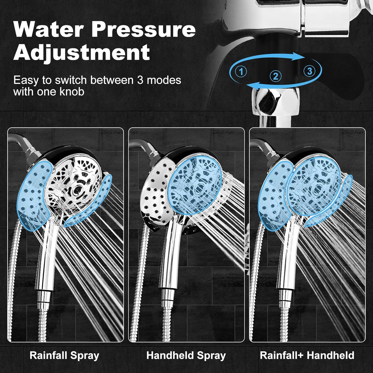 Liwcho Shower Head with Handheld Spray Combo, 2 in 1 Rainfall Shower Head with Handheld Combo High Pressure Shower Head, 9 Spray Modes/Settings Detachable Shower Head with 50 Inch Hose image number 1
