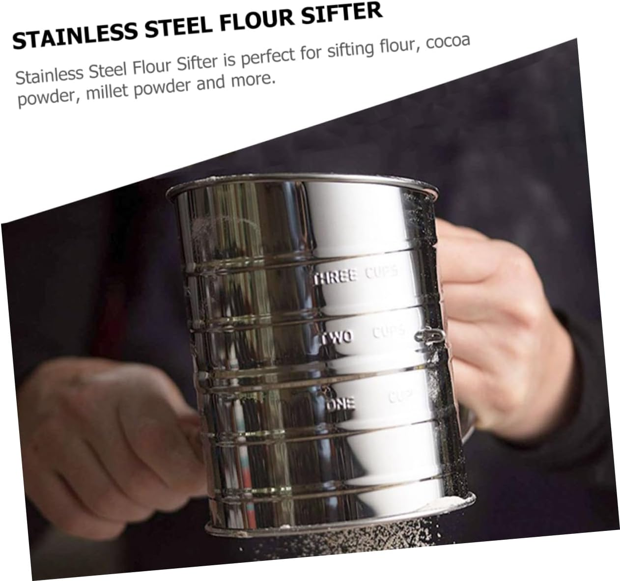 BRIGHTFUFU Hand-Operated Flour Sifter Sieve Fine Mesh Stainless Steel Flour Sifter for Baking image number 1
