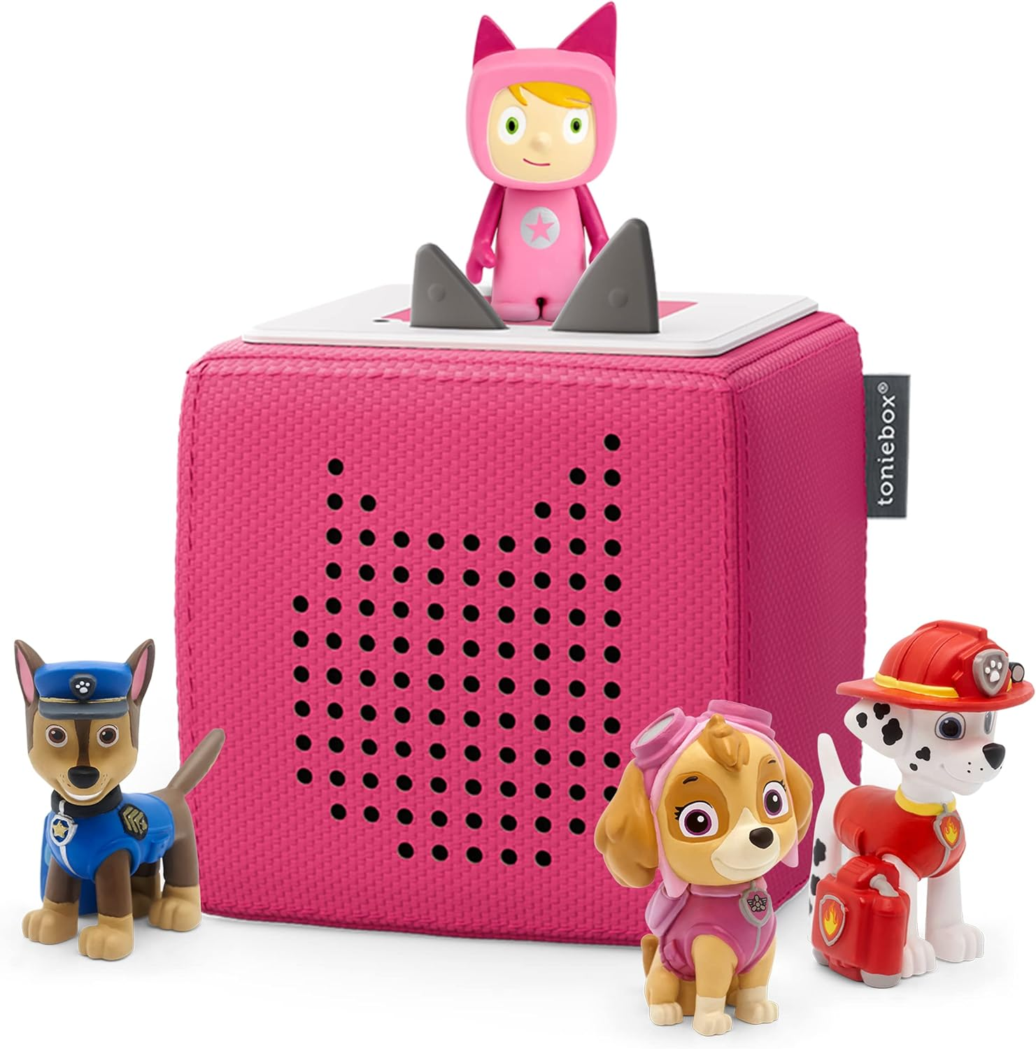 Tonies Toniebox Paw Patrol Bundle Incl. 1 Creative and 3 Characters: Chase, Skye, and Marshall, Kids Gifts, Screen-Free Audiobooks and Kids Music Player, Easy to Use, Pink