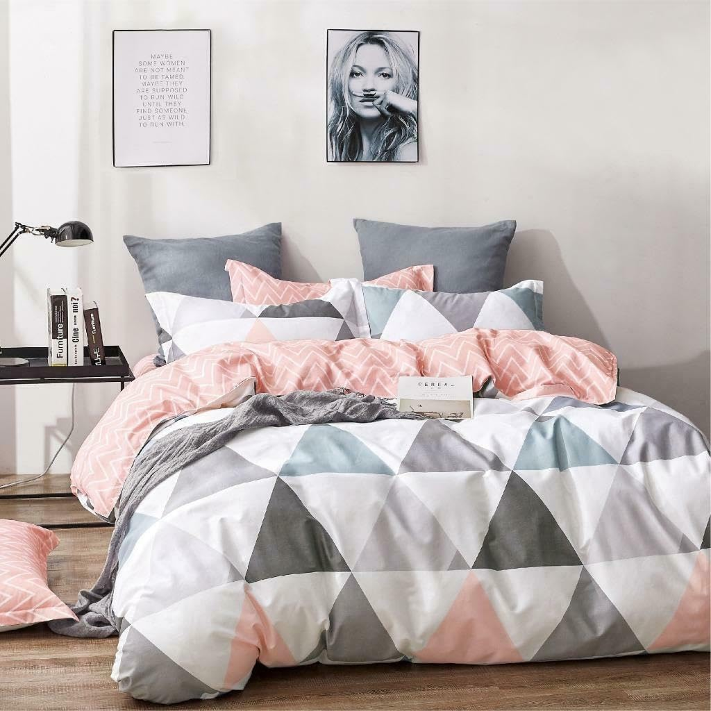 100% Cotton Quilt Doona Duvet Cover Set - Soft and Breathable - 9 Designs - 6 Sizes (7, Queen)
