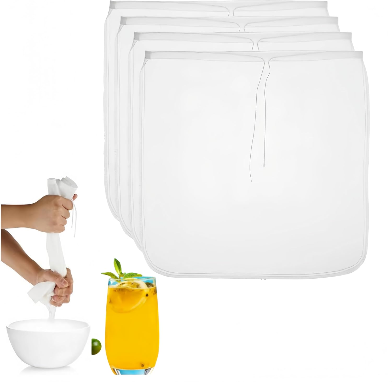 4-Pack Nut Milk Bags &ndash; Food Grade Soy Milk Filter Bags for Almond Milk, Cold Brew Coffee, Juice, Tea & Home Brewing &ndash;Cheesecloth Alternative(30Cm*30Cm) image number 1