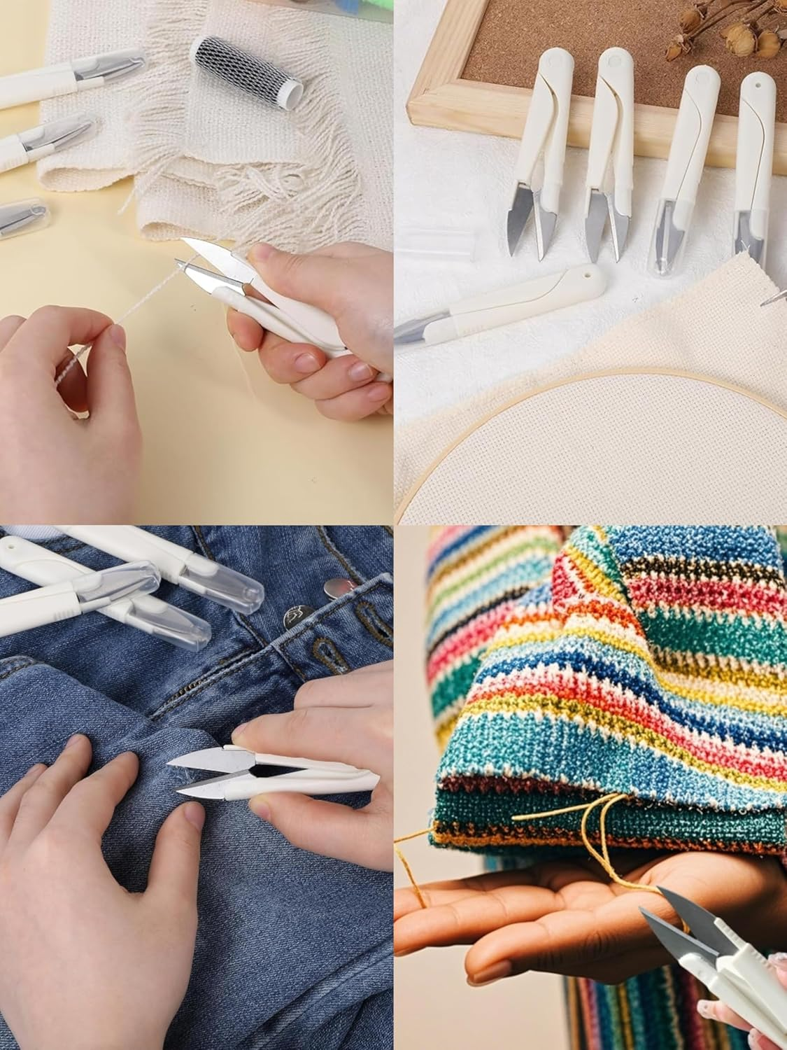 U-Shaped Sewing Thread Scissors with Protective Cover, 4 Piece U Shaped Sewing Cutters with Cap, Small U Shape Sewing Scissor U-Shape Fabric Scissors