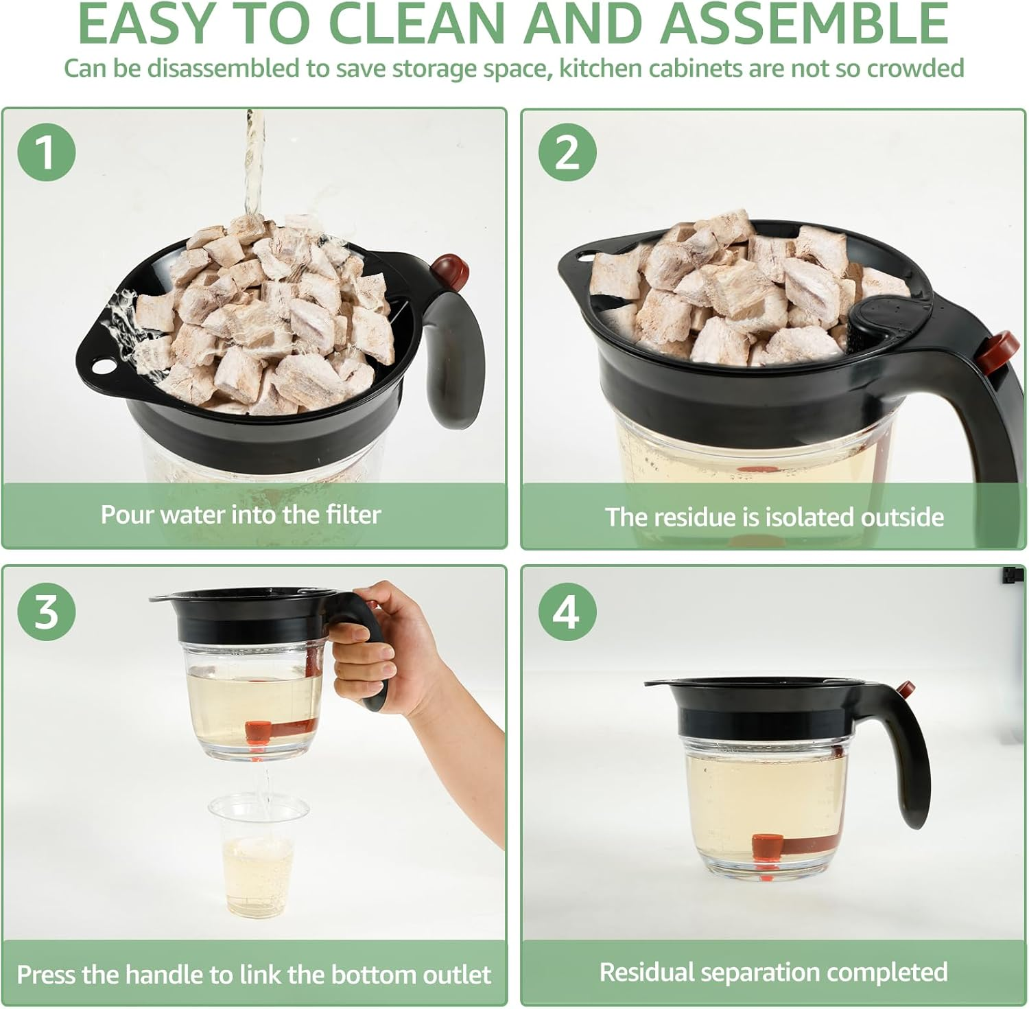 Fat Separator with Bottom Release, 4 Cups Gravy Separator for Cooking, Plastic Soup Oil Separator Measuring Cup, Kitchen Gadgets Grease Separator, Fat Skimmer for Gravy Sauces and Other Liquids Black