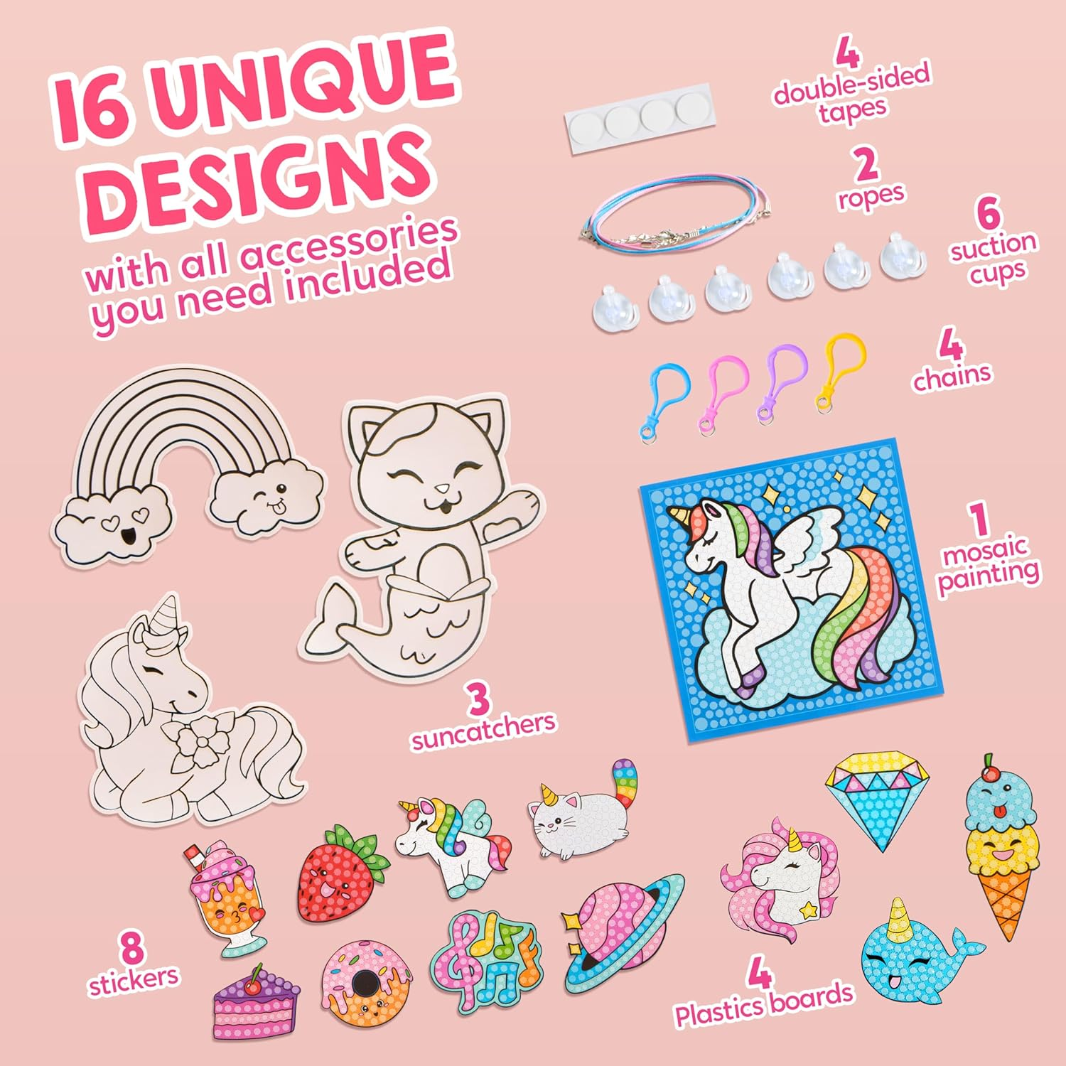 16 Projects Gem Painting, Kids Diamond Gem Painting Kit with 5D Gem, Arts and Crafts for Girls Ages 6-12, Gem Craft Activities Kits, Premium Art Gift Ideas for Girls Ages 6, 7, 8+