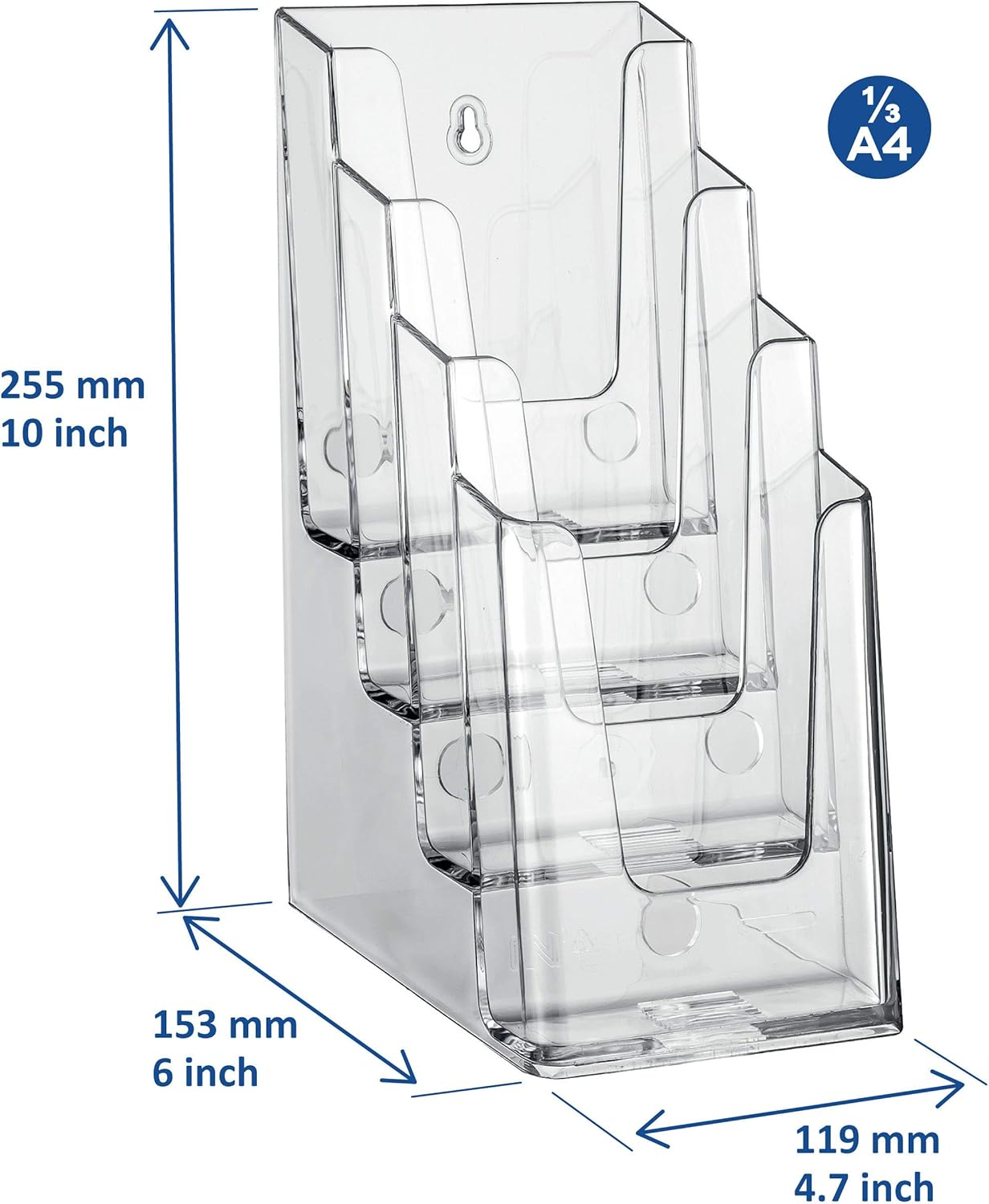 Opus 2 4-Tier Leaflet & Brochure Holder | for 1/3 A4 Size Literature | Clear Acrylic Construction | Booklet, Flyer & Menu Display & Dispenser for Office, Restaurants & Reception | Portrait | Clear image number 5