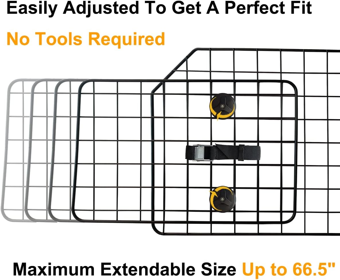 NOAMOO 38-66.5 Inches Dog Car Barrier for Suvs, Van, Vehicles, Adjustable Large Pet Barriers, Universal Fit Heavy-Duty Wire Mesh Dog Guard, Pet Divider Gate for Truck Cargo Area, Safety Car Divider