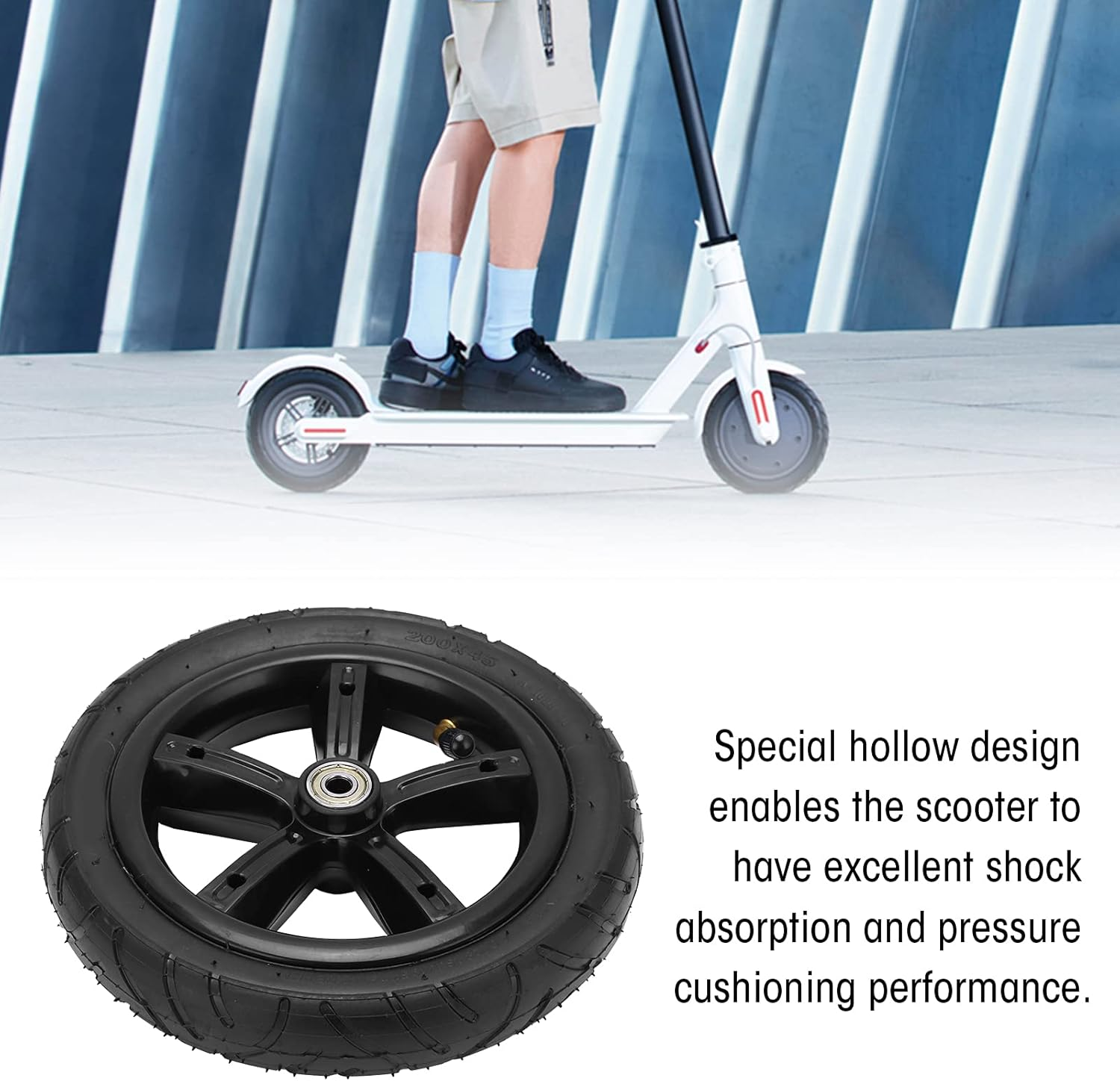 8 Inch Air Wheel with Air Chamber, Replacement Wheel for Electric Scooter, Thick Road Bike Chamber Replacement for Electric Scooter with Hub and Bearings image number 1