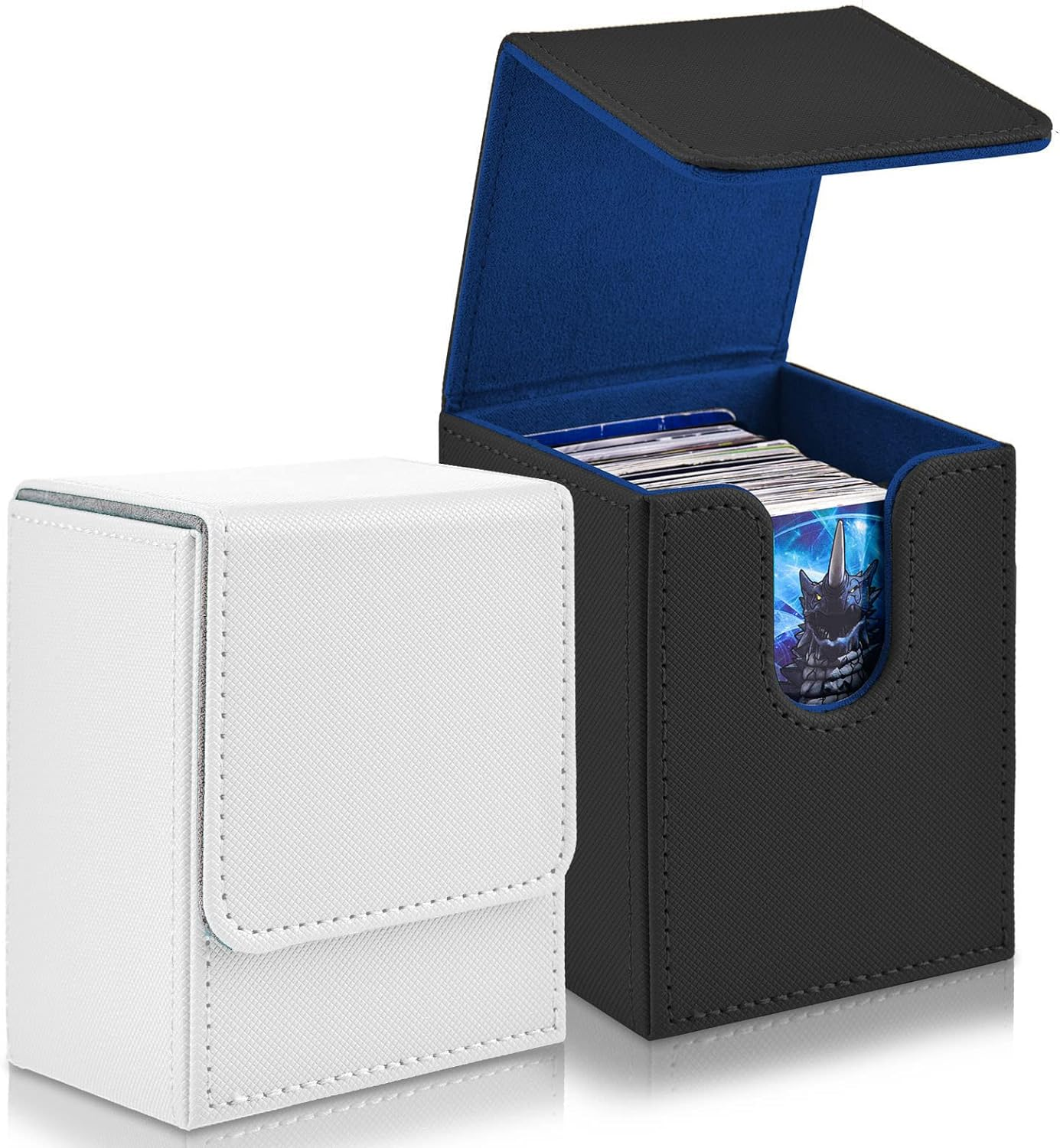 2 Boxes Leather Deck Card Boxes Large Size Fit 100 plus Sleeved Cards Deck Game Box for Collectible Cards Playing Card Box for 100 plus Cards Compatible with MTG Tcg(Vertical,Black,White) image number 6