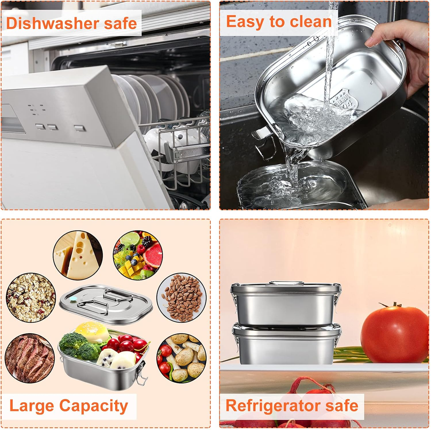 Romooa 2 Pieces Metal Bento Box for Adults Metal Lunch Box Stainless Steel Bento Containers Leakproof Dual Tiers Lunch Container with Airtight Valve Handle Dishwasher Safe(Medium) image number 2