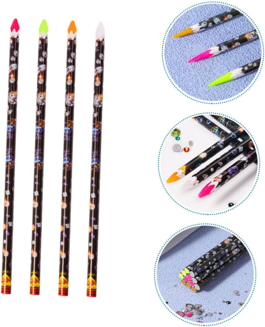 HEALEEP 4Pcs Nail Art Diamond Picker Pens Self-Adhesive Rhinestone Applicator Tools for Manicure DIY Decoration Portable and Lightweight Nail Design Crayons image number 5
