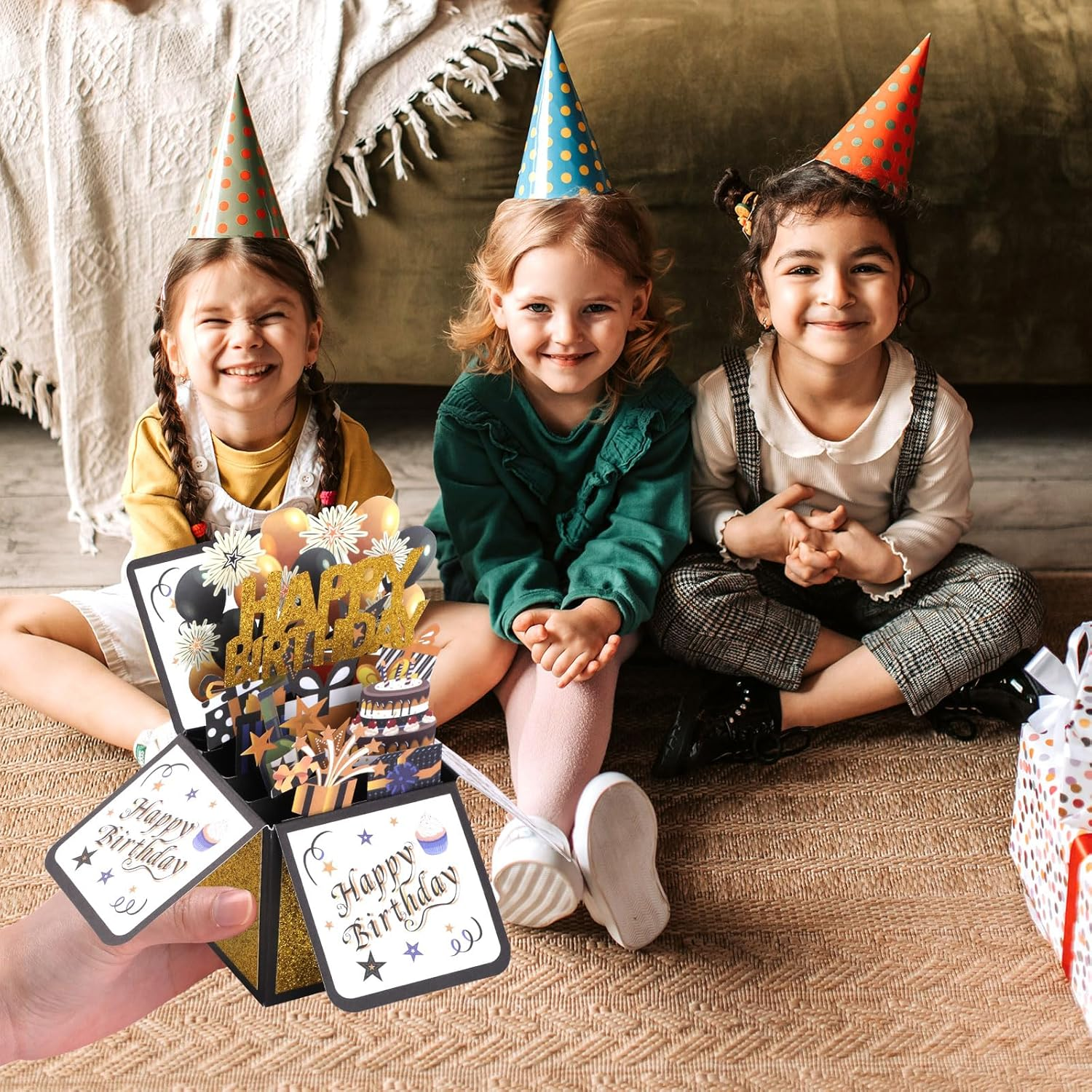 Bighan Pop up Happy Birthday Card, 3D Happy Birthday Pop up Greeting Boxed Cards Anniversary Pop up Cards for Kids Men and Women Family, Black Gold image number 3